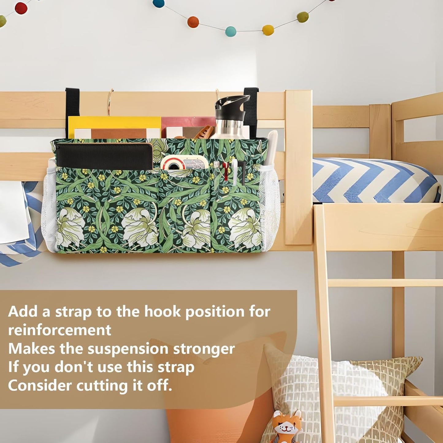 Bedside Caddy for Dorm Bed Bedside Hanging Caddy Bag Iron Frame Storage Organizer Pocket for Bunk Home College Hospital Beds 2 Hooks