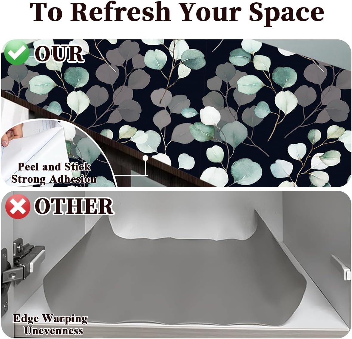 Floralplus Shelf Liner for Cabinet Drawer, Self Adhesive Waterproof Liner, Peel and Stick Black Contact Paper for Cabinet Kitchen, Cupboard Pantry Dresser Liners 17.7 x 78.7 in