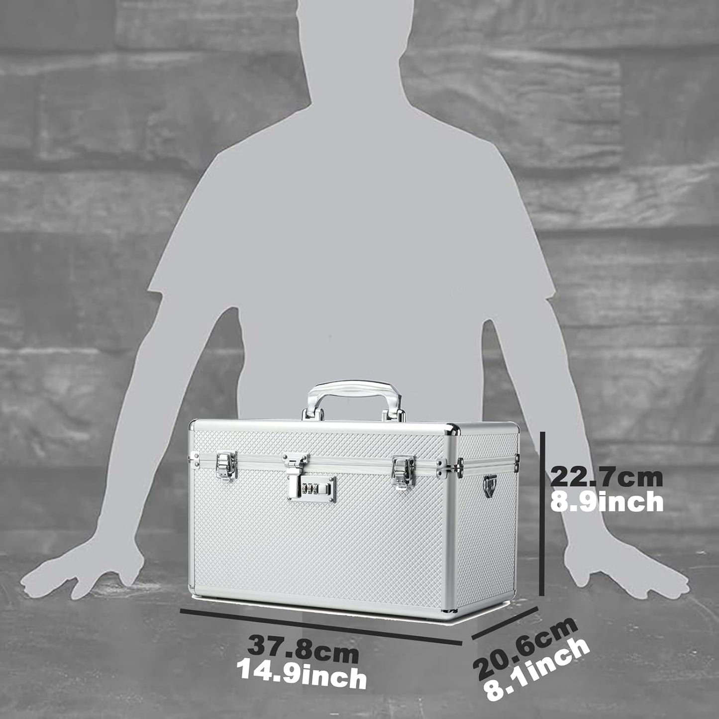 Storage Lock Box with Combination code, Lockable Medicine Storage Case, Empty First Aid Box, Security Lock Box, Multipurpose Lockbox for Home and Outdoor Use (Silver, X-Large)