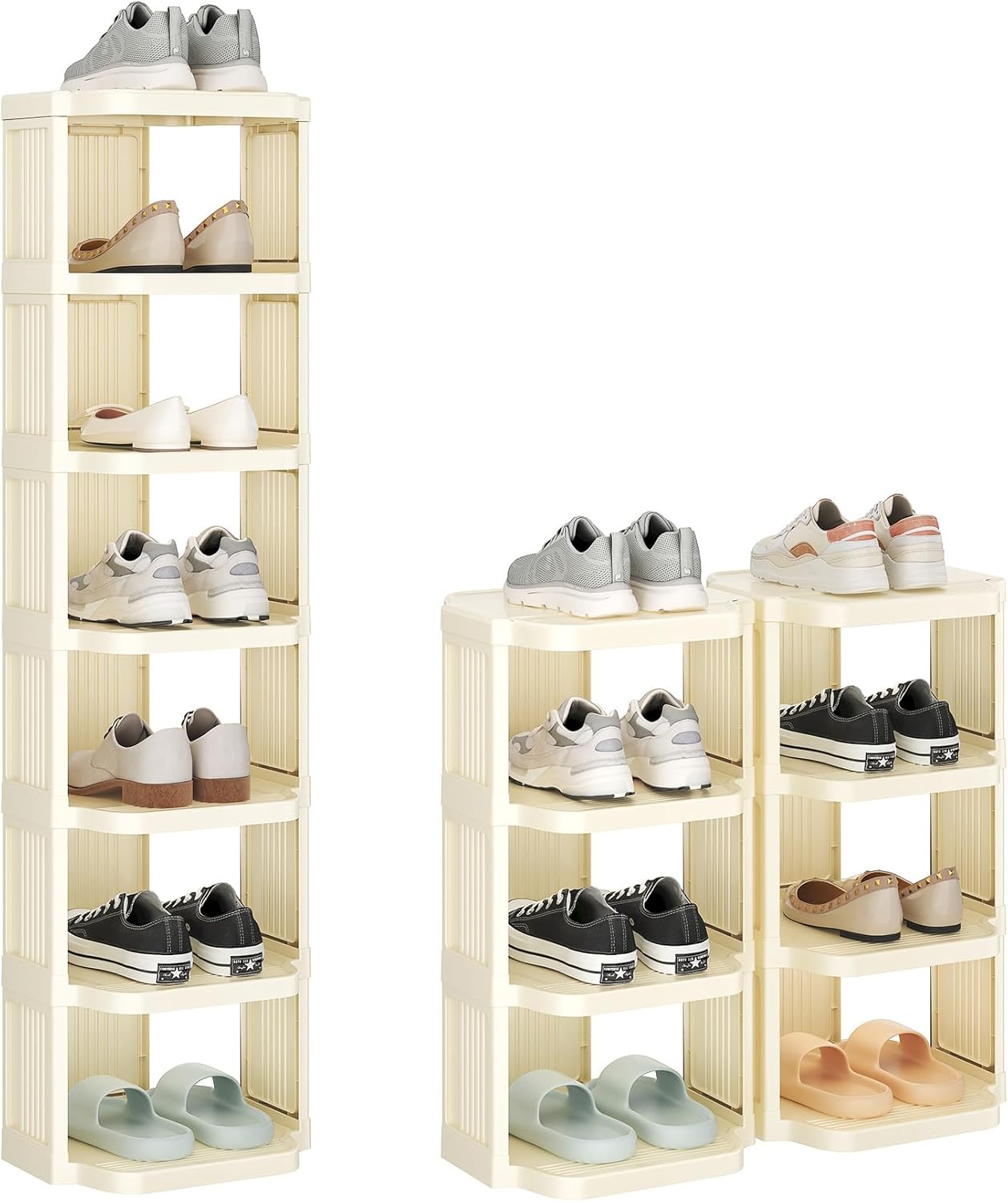 Kitstorack Vertical Shoe Rack: 8 Tiers Stackable Shoe Rack for Closet DIY Free Standing Shoe Organizer Small Shoe Shelf for Small Spaces and Narrow Spaces Plastic, White