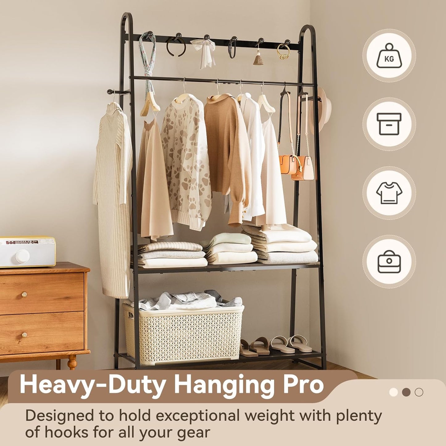 KAFAHOM Purse Organizer for Closet, Heavy Duty Coat Rack freestanding for Entryway, Oversized Bag Shelf, Purse Holder for Hanging Strap Handbags, Clothing, Ideal Storage for Small Space Solution
