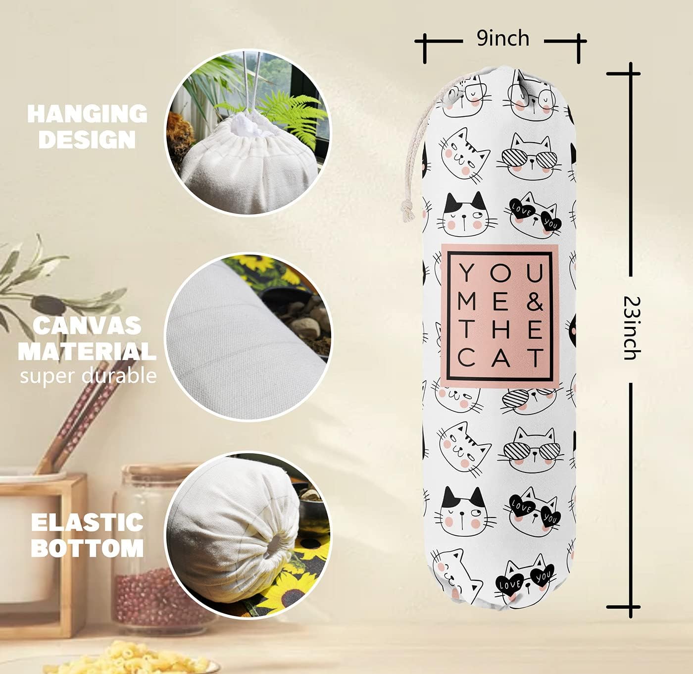 Funny You Me & The Cat, Grocery Bags Holder Organizer For Shopping Bags, Wall Mount Plastic Bags Storage Container Dispensers, Gift For The Preferred Family And Friends