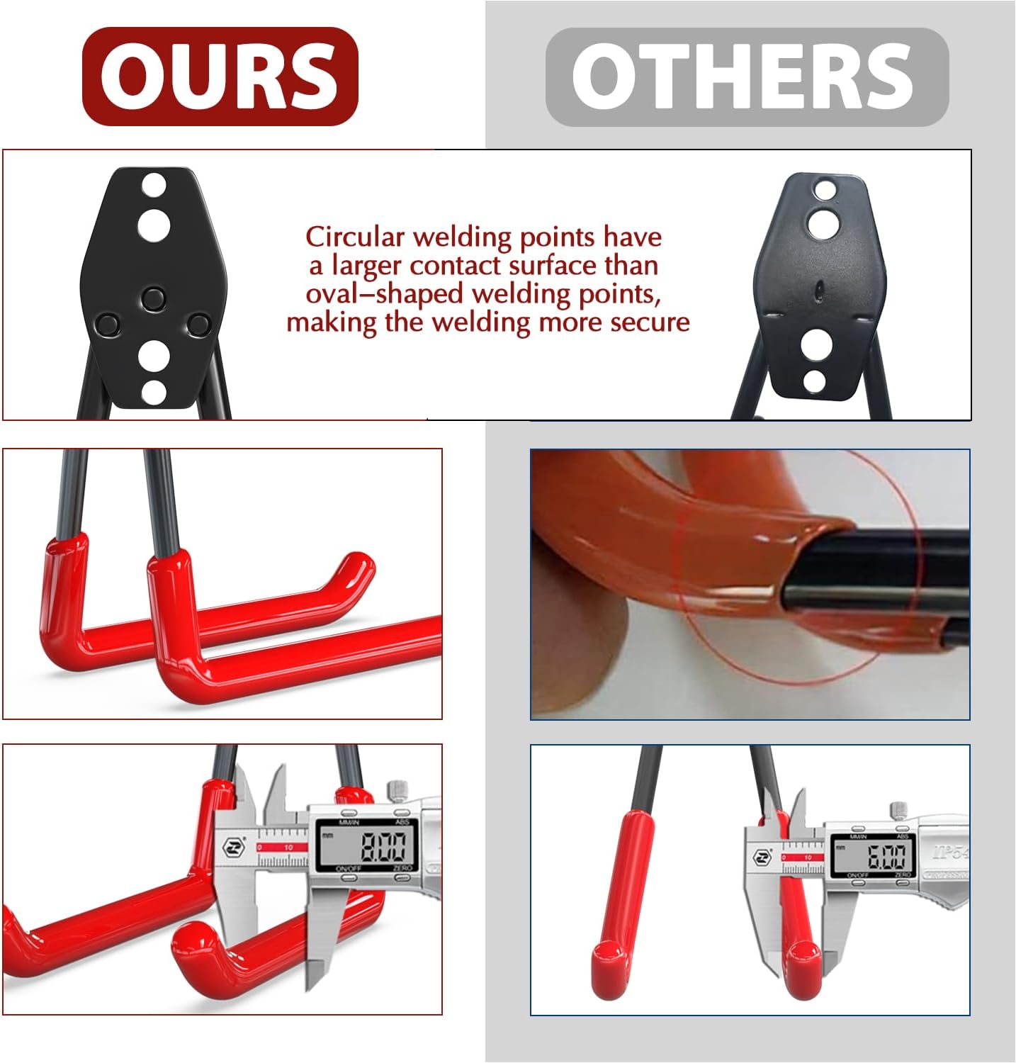 3-H Garage Wall Hooks 14 Pack,Garage Hooks Heavy Duty with Extra Welding Spots,Garage Hooks for Hanging,Garage Organizer for Garden,Lawn,Yard Tools,Chairs,Ladders,WeedEater,Shovel,Blower(Red)