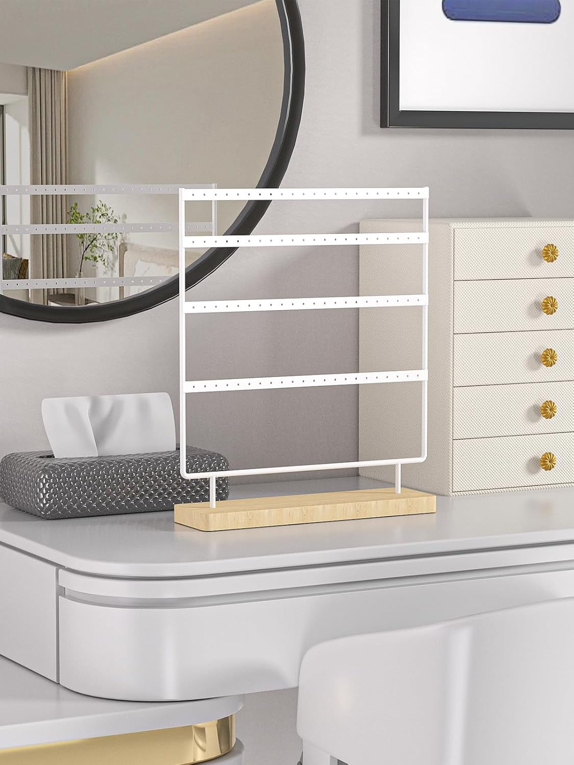 Earring Holder Organizer,Pierced Large Earrings Display Stand For Selling,Small Stud Earring Organizer Rack,Hoop Earring Storage Hanger Tree (White, 4 tier)