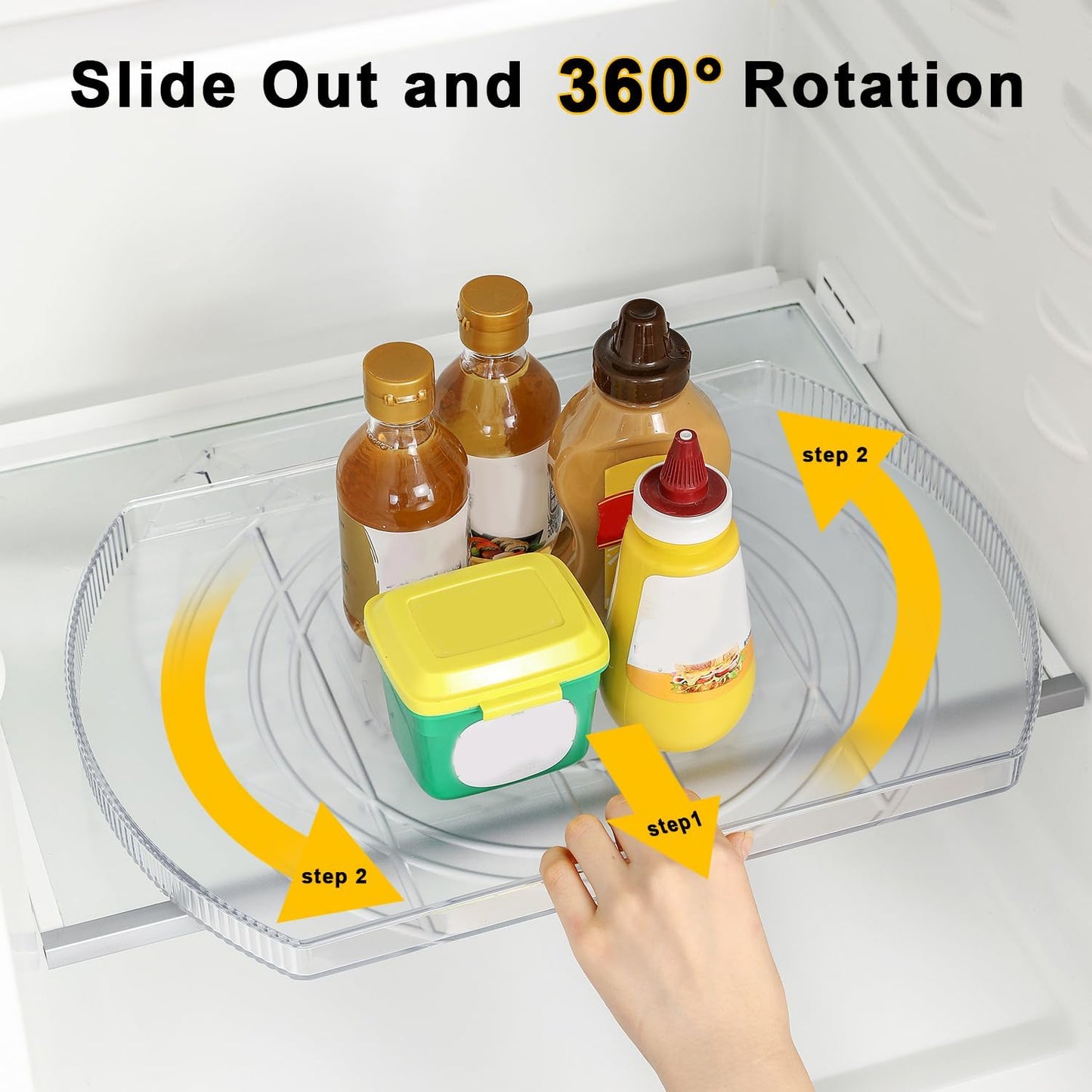 ROWNYEON Lazy Susan Turntable Organizer for Large Refrigerator, 360° Rotate Fridge Organizers and Storage, 16.54 Inches Rectangle Lazy Susan Organizer for Fridge, Cabinet, Pantry,2