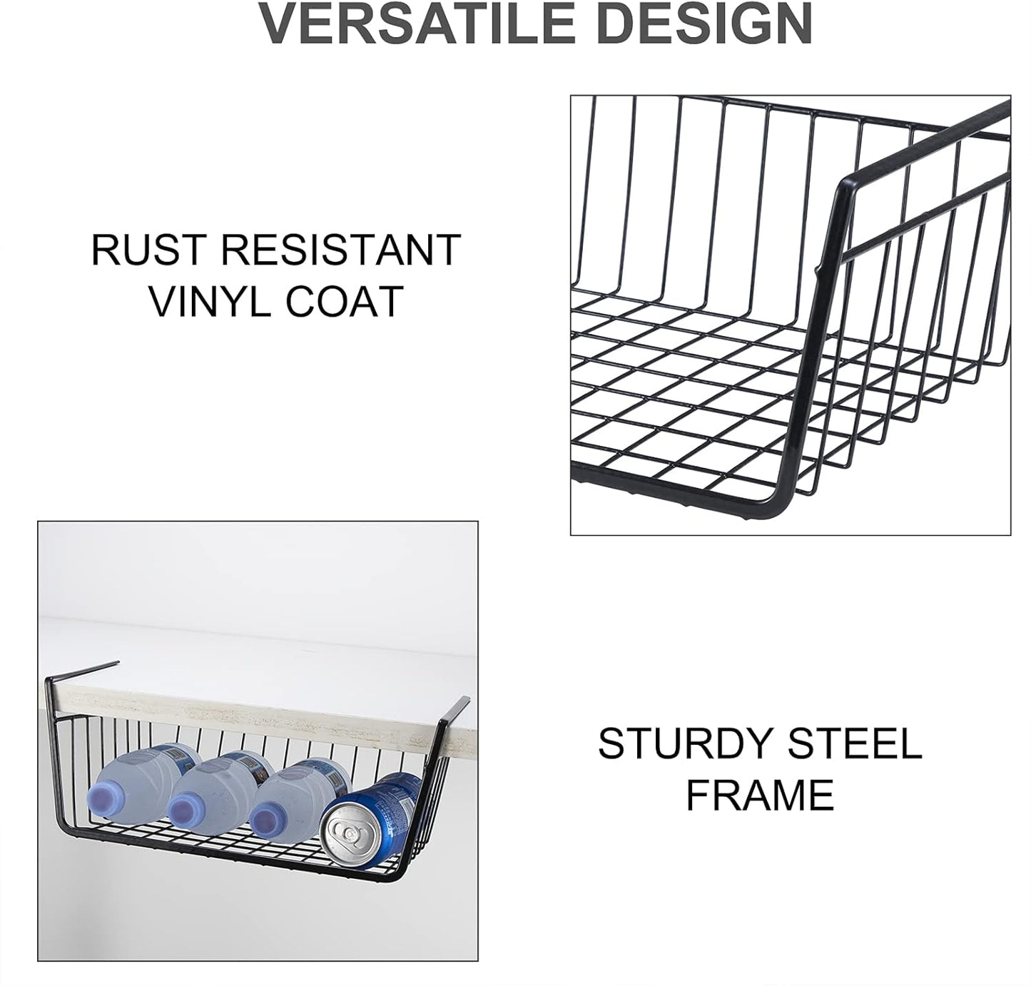 Undershelf Wire Storage Basket, Household Metal Hanging Bin Slides for Space Saving for Kitchen Pantry Bookshelf (Small, 2 PCS)