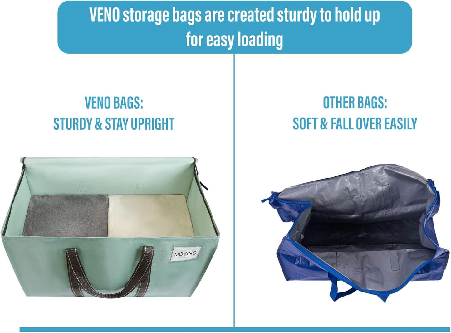 VENO 6 Pack Moving Bags and Large Christmas Storage Bins with lids. Alternative to Moving Boxes, Packing Supplies for College. Extra Large Heavy Duty Totes for Packaging (Shiny Light Green, 6 Pack)