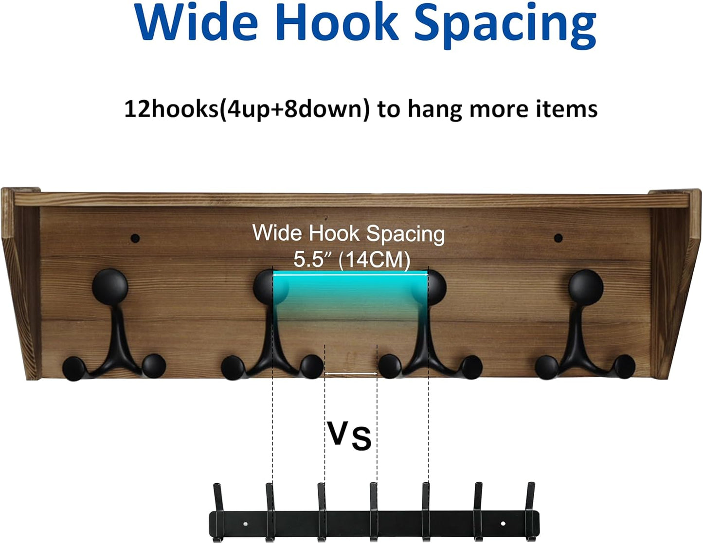 WEBI Wall Shelf with Hooks Underneath,24” Long Wall Mounted Coat Rack with Shelf,Entryway Coat Rack with 4 Triple Hooks for Hanging Coats,Jacket,Hallway,Bedroom,Mudroom,Brown