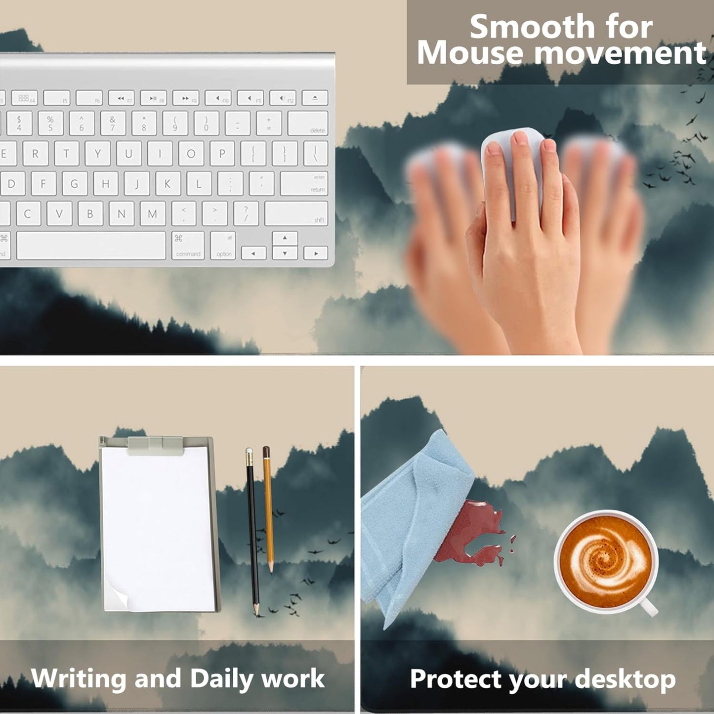 Gaming Mouse Mat Ink and Water Landscape Painting Large Mouse Pad Extended Mouse Pad Desk Mat Non-Slip Rubber Base Mice Pad Desk Pad for Office Game Home 35.4x15.75 in