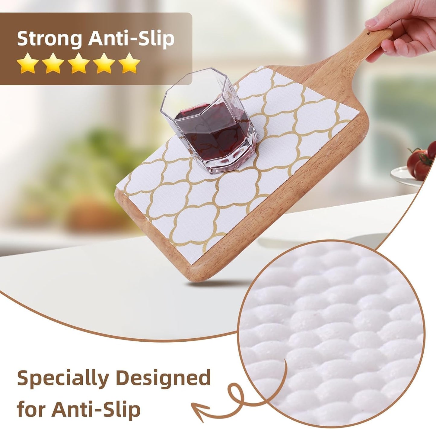 Shelf Drawer Liners for Kitchen Cabinets Non Adhesive Drawer Liner Thickened Refrigerator Liner Gold Quatrefoil Strong Non-Slip Paper for Tool Box with Knife and Tape Measure,11.8 x 354.3 Inches