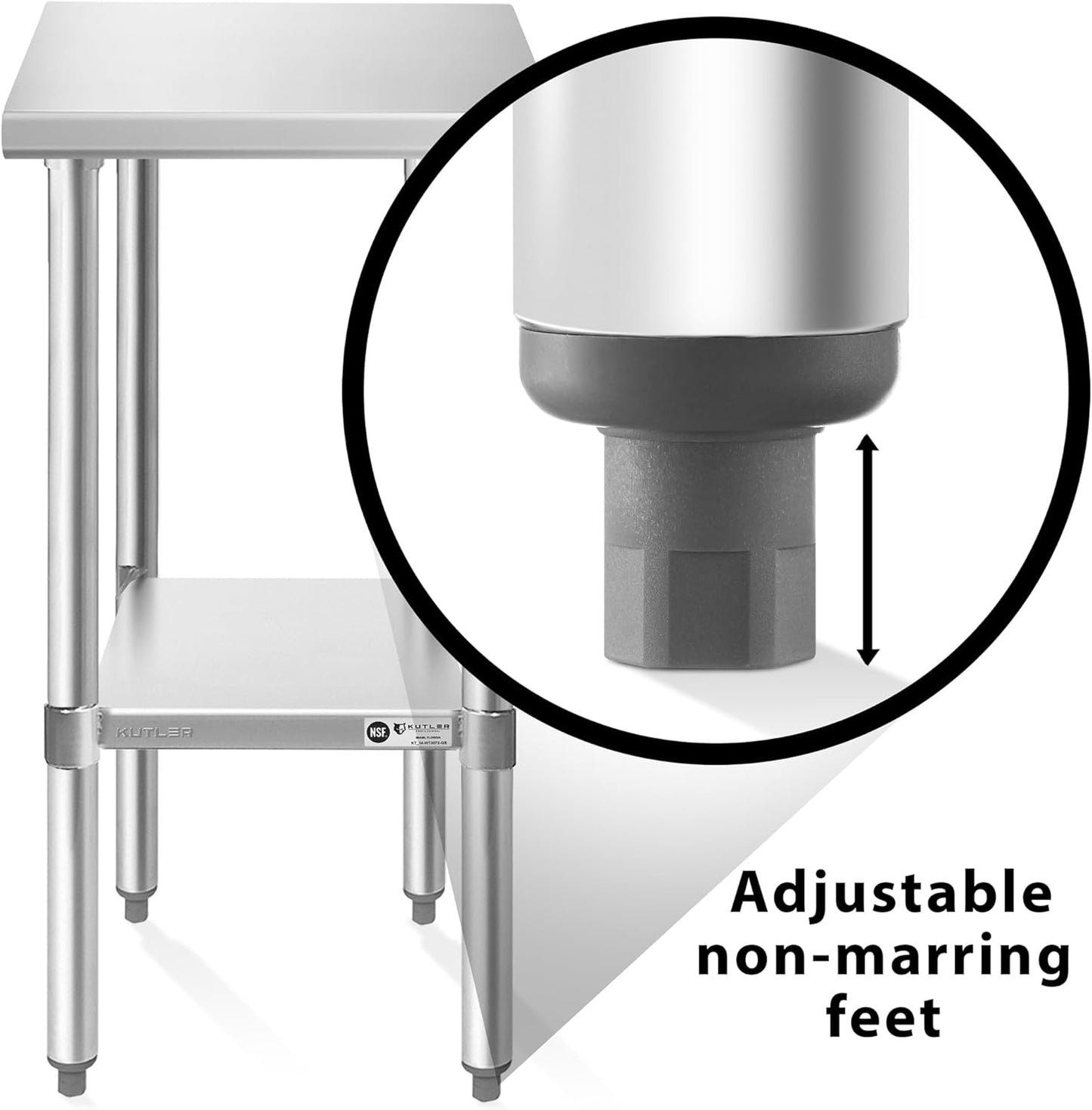 KUTLER Stainless Steel Table 24 x 12 Inches, NSF Heavy Duty Commercial Kitchen Prep and Work Table with Undershelf for Restaurant, Hotel, Home