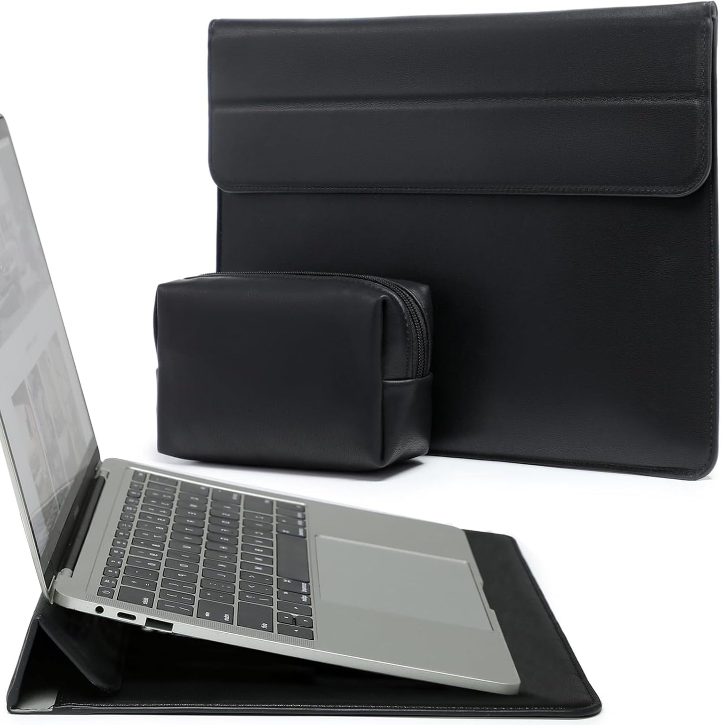 HYZUO 13 Inch Laptop Sleeve Case with Stand for 2025-2018 MacBook Air 13 M4 M3 M2 M1, 2025-2016 MacBook Pro 13 M2 M1, 13" iPad Pro/Air, Surface Pro 11/10/9, XPS 13, with Pouch, Black
