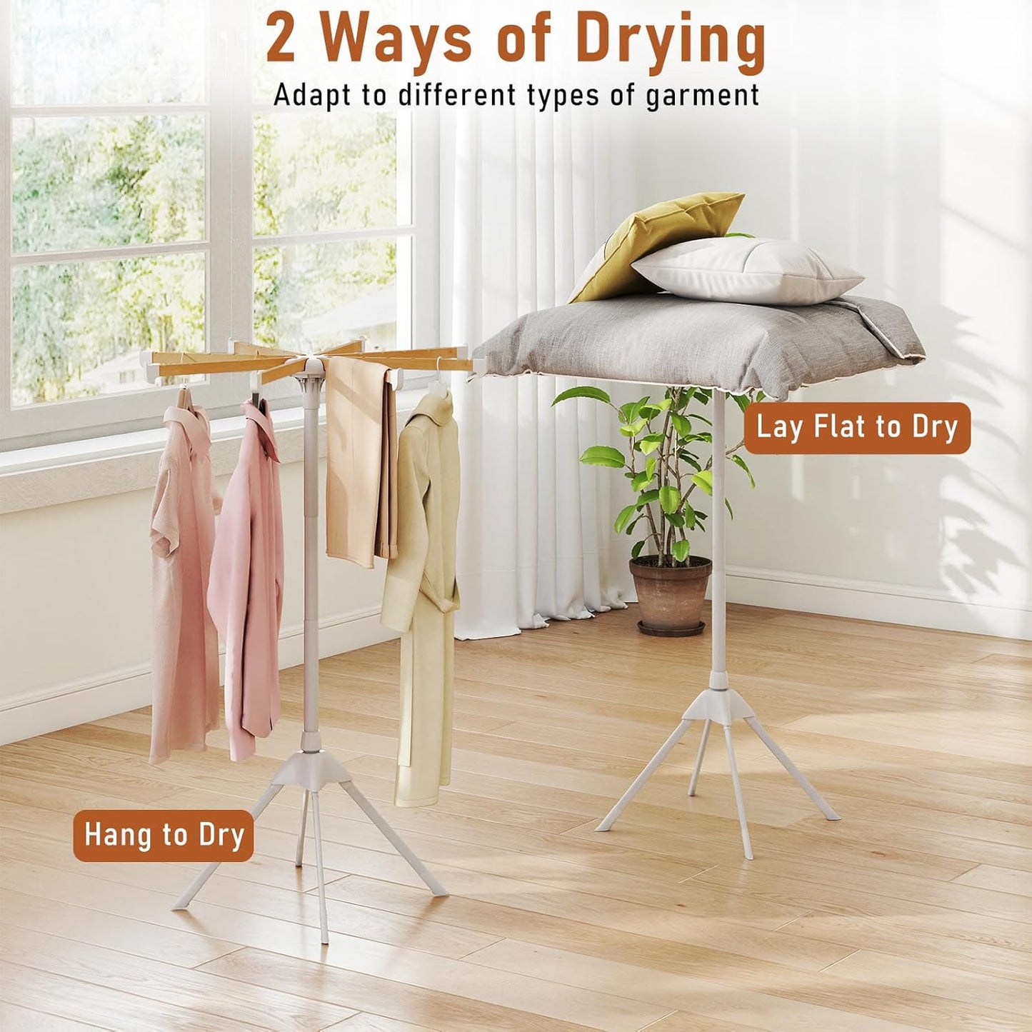 Giantex 4 Legs Clothes Drying Rack, Foldable Laundry Drying Rack with 8 Bamboo Hanging Rods, 40 Hanger Slots and Heavy-Duty Metal Frame, Collapsible Space-Saving Octopus Airer for Indoor Use