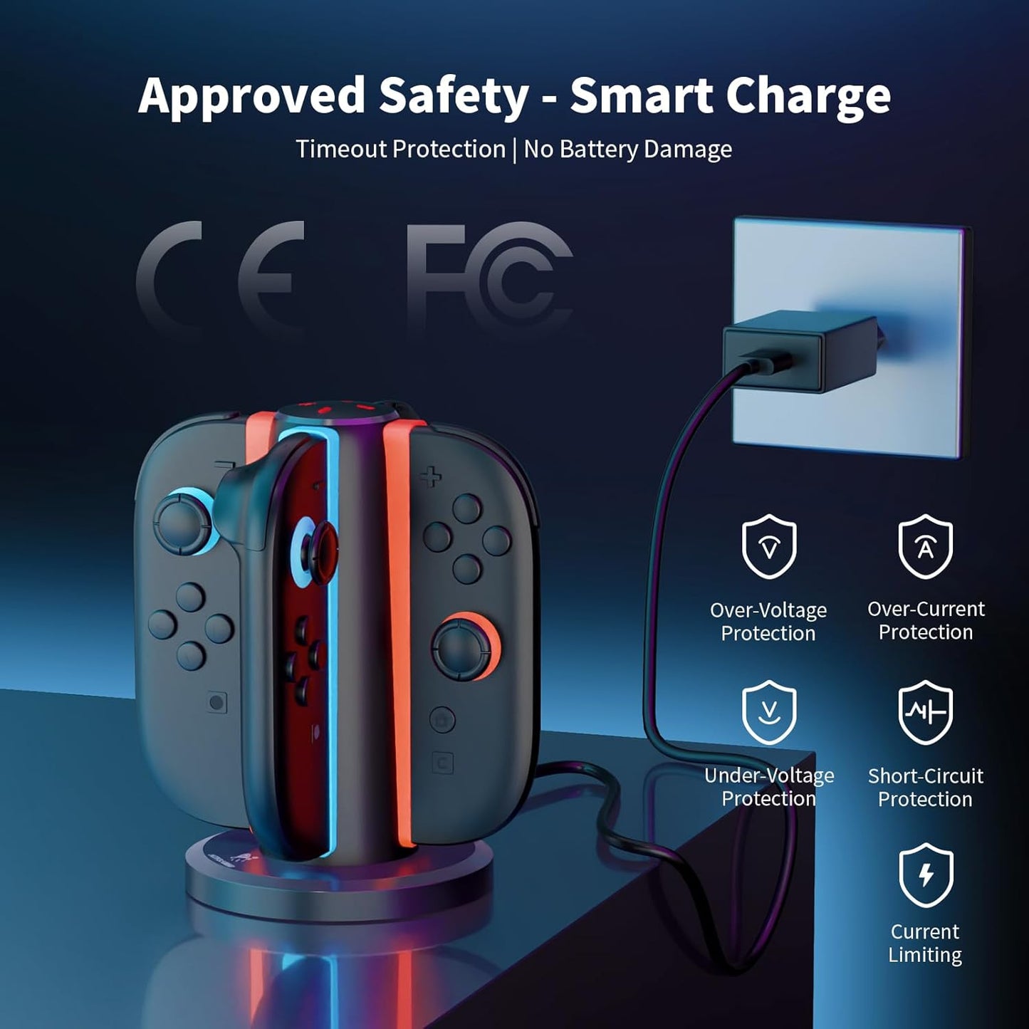 AceGamer 4-in-1 Charging Dock for Nintendo Switch 2 Joy-Con in Any Direction, 4-Port Magnetic Charging Station, Vertical Fast Charging Stand with LED Indication and USB Type-C Charger Cable, Black