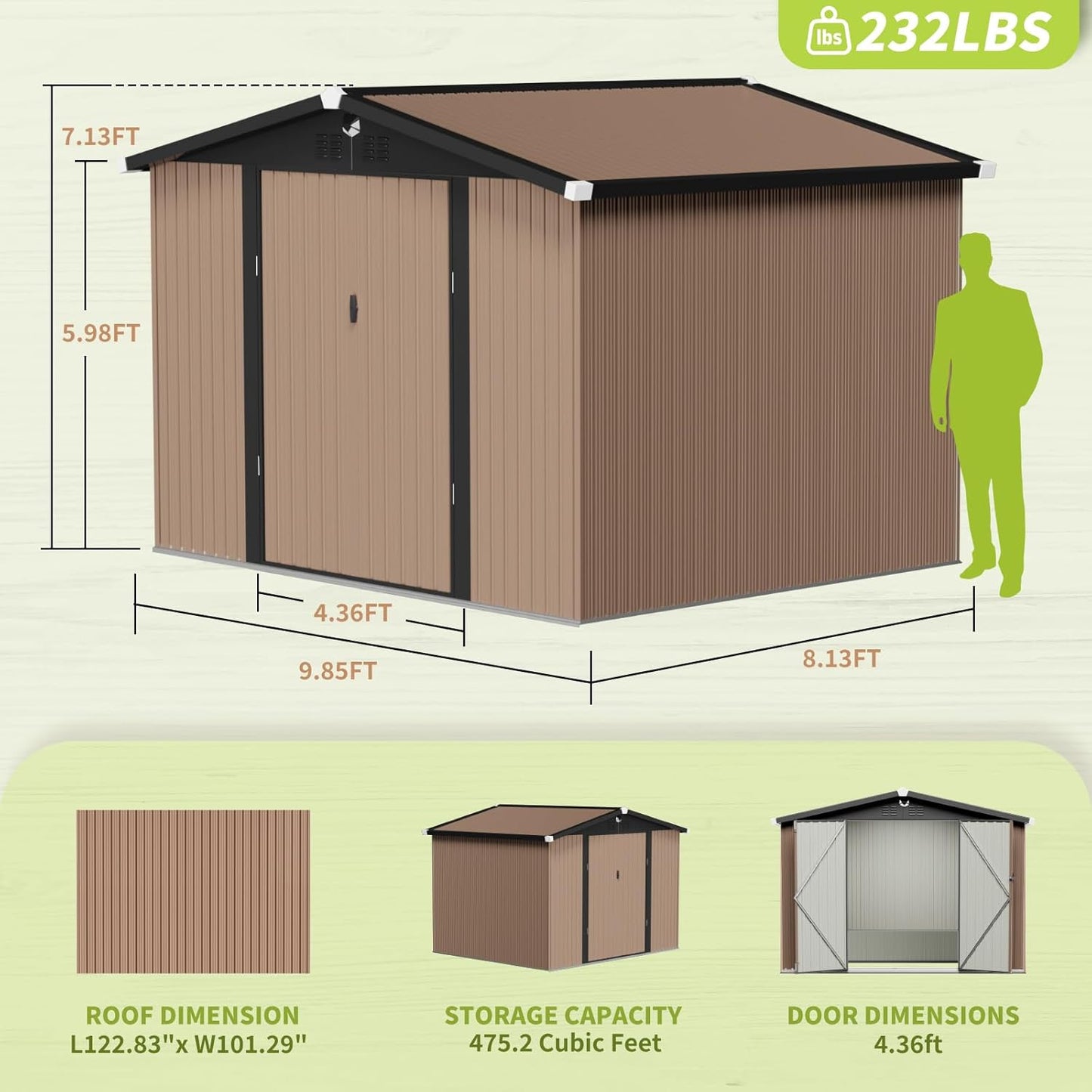 Metal Storage Shed,10x8 Outdoor Storage Building,Large Backyard Sheds with Lockable Doors,Waterproof Outside Storage Sheds