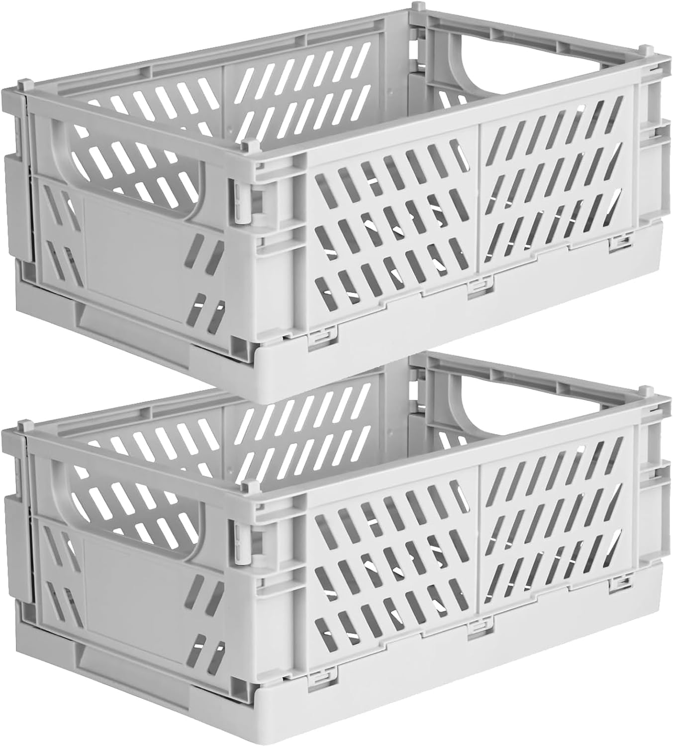 Tixill 2-Pack Mini Foldable Plastic Storage Box Mini Plastic Baskets for Organizing and Storage for Home Kitchen Bedroom Bathroom Office (16x11x6, Grey)