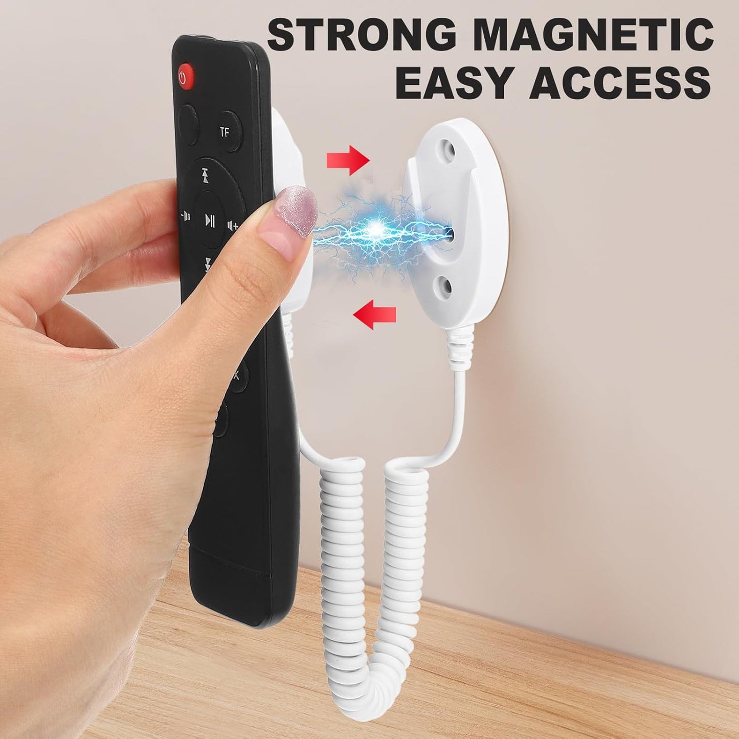 Remote Control Tether Anti-Loss Wall Mount Organizer with Retractable Coil Magnetic Remote Control Holder with Leash No Punch Installation