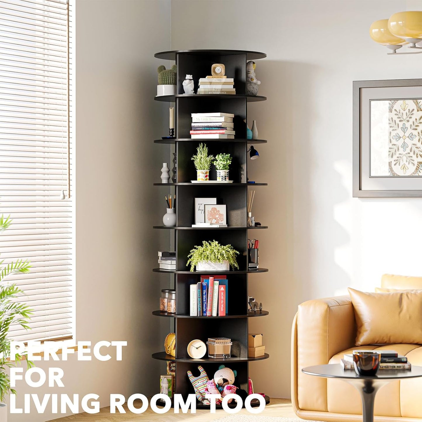 SpaceAid 8 Tier Rotating Shoe Rack Tower, Spinning Shoe Display Lazy Susan, Revolving 360 Shoe Rack Storage Round Carousel, Vertical Handbag Rotate Shoes Closet Organization (8-Tier Black)