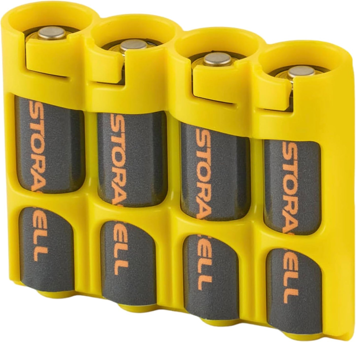 Storacell by Powerpax Slimline AA Battery Storage Caddy, Yellow - Holds 4 Batteries (Not Included)