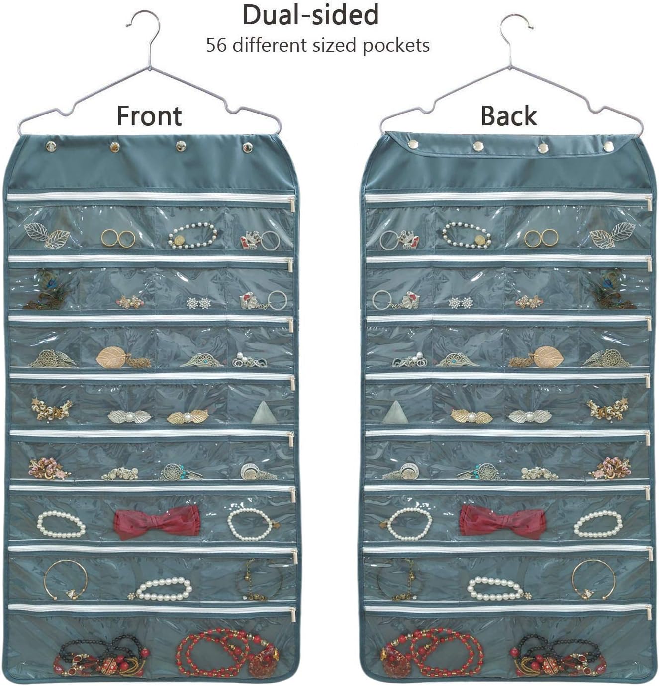 BB Brotrade Hanging Jewelry Organizer,Accessories Organizer,56 Zipper Pocket Organizer for Holding Jewelries (Grey-Zipper)