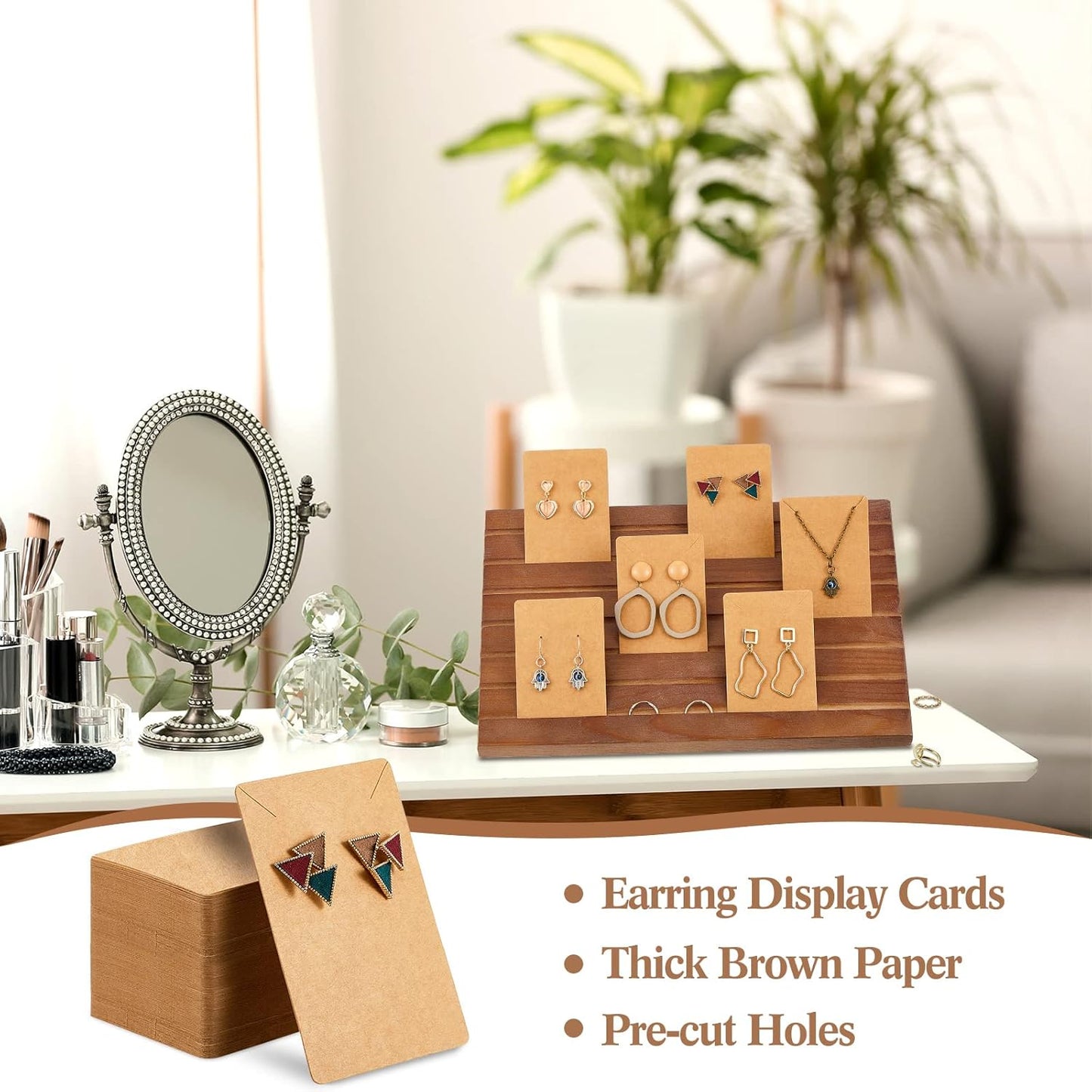Blulu 31 Pack Wooden Earring Display Stand 7 Slots jewelry Display Holder with Earring Card for Selling Vendors Retail Show
