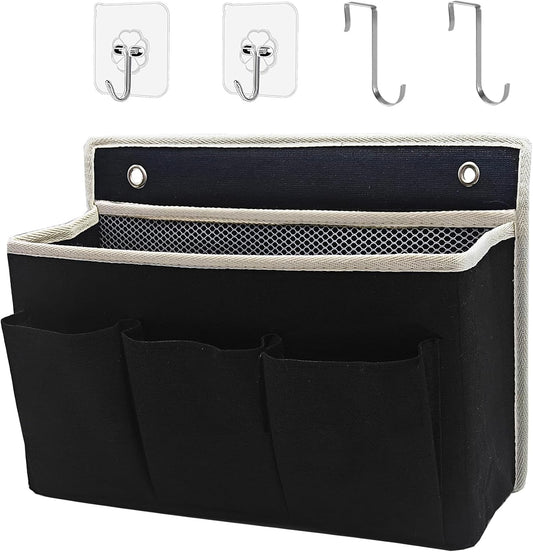 Wall Hanging Organizer Bag/Hanging Baskets with Large Mesh Compartment & 3 Pockets，Over the Door Organizer Space Saving Storage for Bedroom,RV Camper, Closet (Black-1pack)