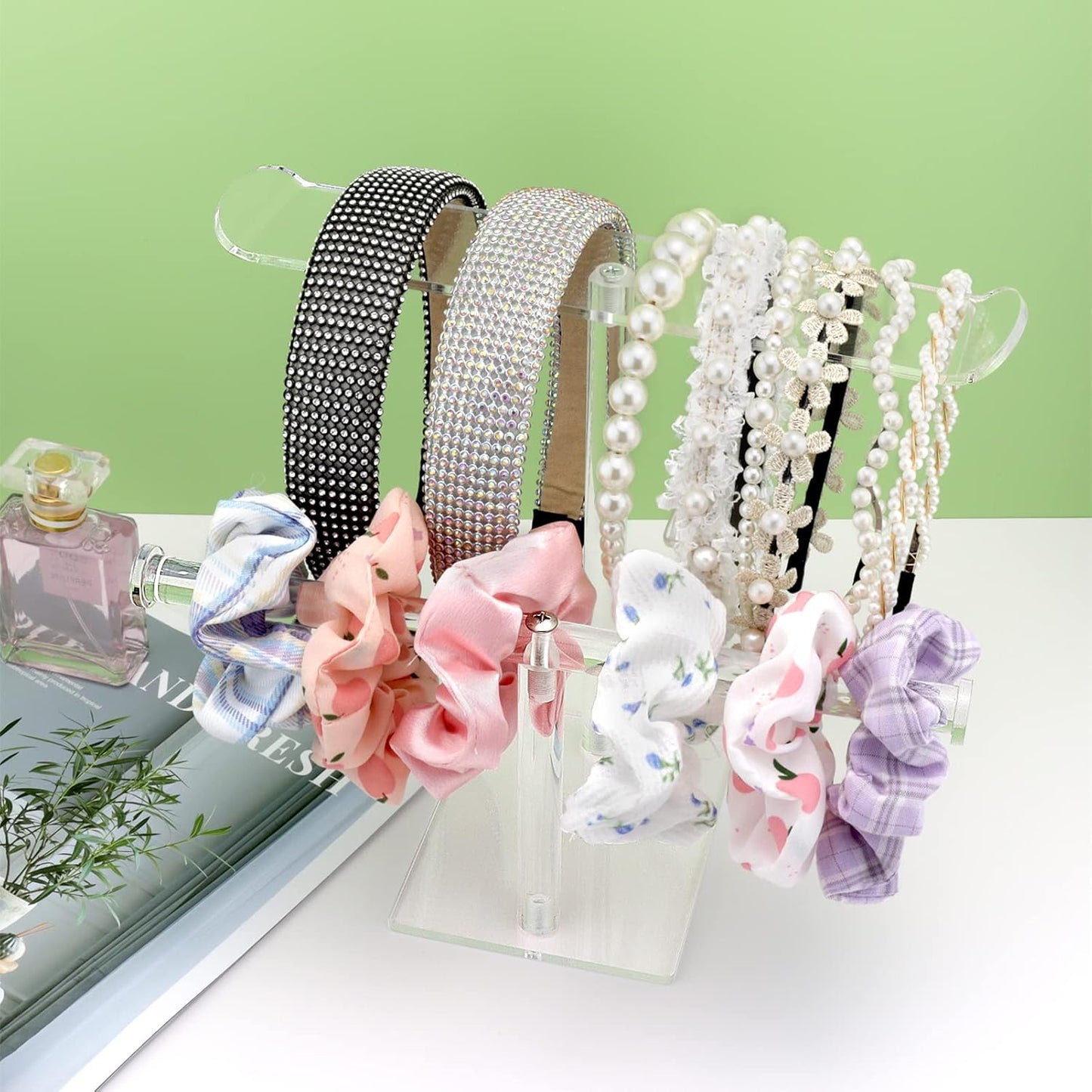 Bigfety Acrylic Headband Holder, 2-Tier Hair Accessories Organizer Clear Stand for Girls