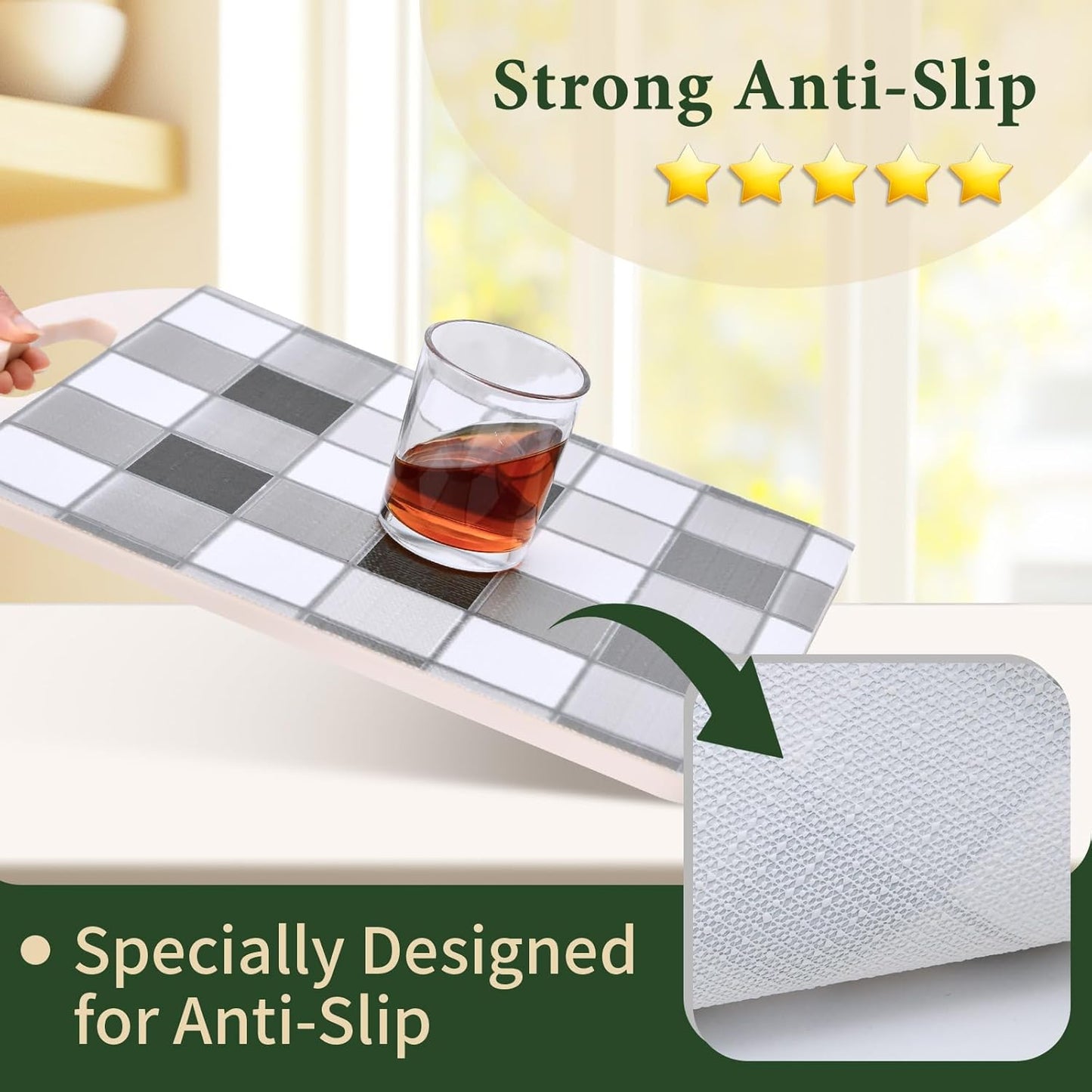 Drawer and Shelf Liner for Kitchen Cabinet: 12 in X 30 Ft Non Slip Waterproof Shelf Paper Non Adhesive Refrigerator Liners Gray Mosaic Easy Liners for Bathroom