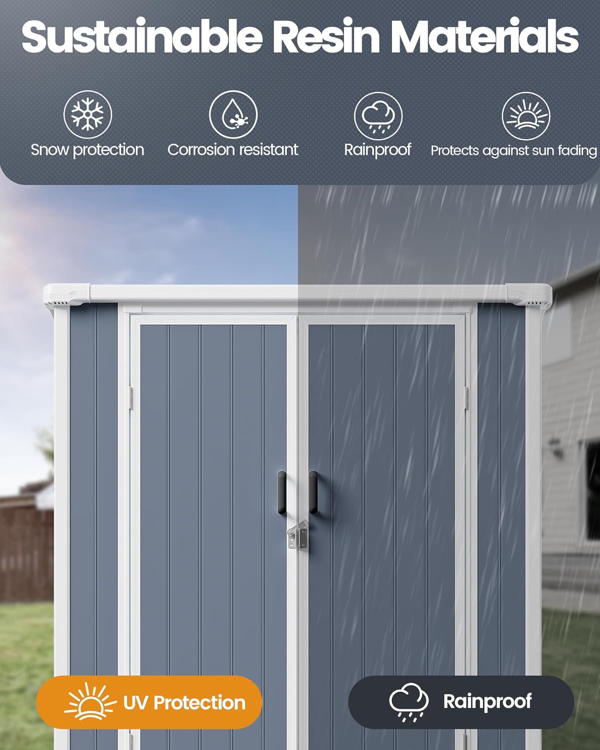 5x3 Resin Garden Sheds & Outdoor Storage on Clearance, Weather-Resistant Plastic Shed with Floor and Lockable Door for Garden Tools, Lawn Mower, Bike, Backyard Organization, Drak Grey