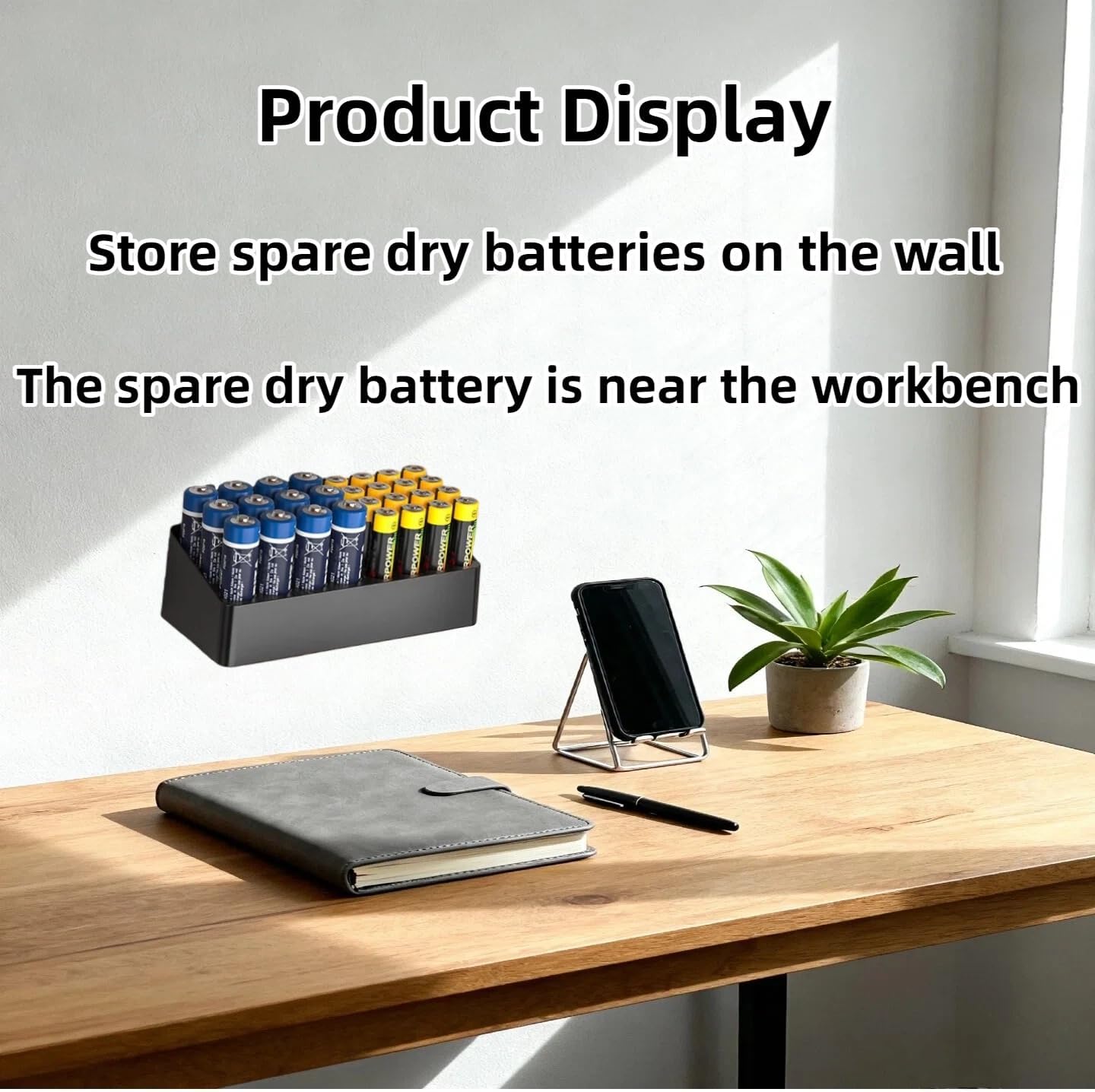 Wall Mounted Battery Storage Manager,Battery Storage Rack Suitable for 16 AAA and 12 AA Batteries, Wall Mounted on cabinets, Drawers, Walls (Storage Rack Does not Include Batteries) (Black)