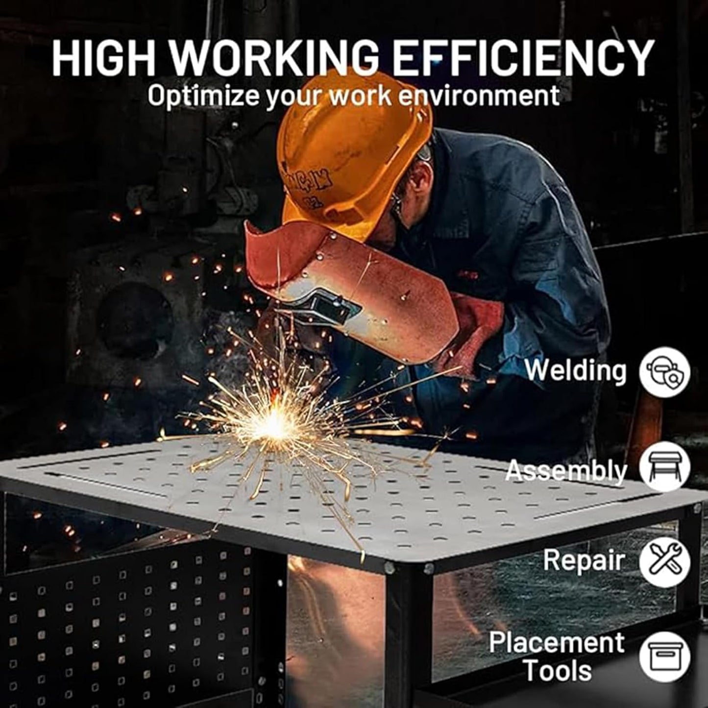 Welding Table 36''x24'' Portable Steel Cart, 1200 lbs Load Capacity Welding Workbench Table Welding Table Top with 5/8" Holes and Adjustable Wheels, Welding Cart for Welding Sawing