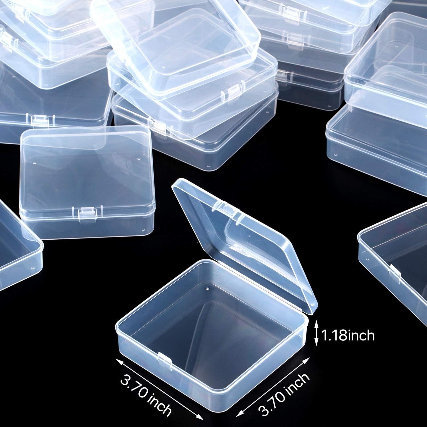 SATINIOR 24 Packs Small Clear Plastic Beads Storage Containers Box with Hinged Lid for Storage of Small Items, Crafts, Jewelry, Hardware (3.7 x 3.7 x 1.18 Inches)