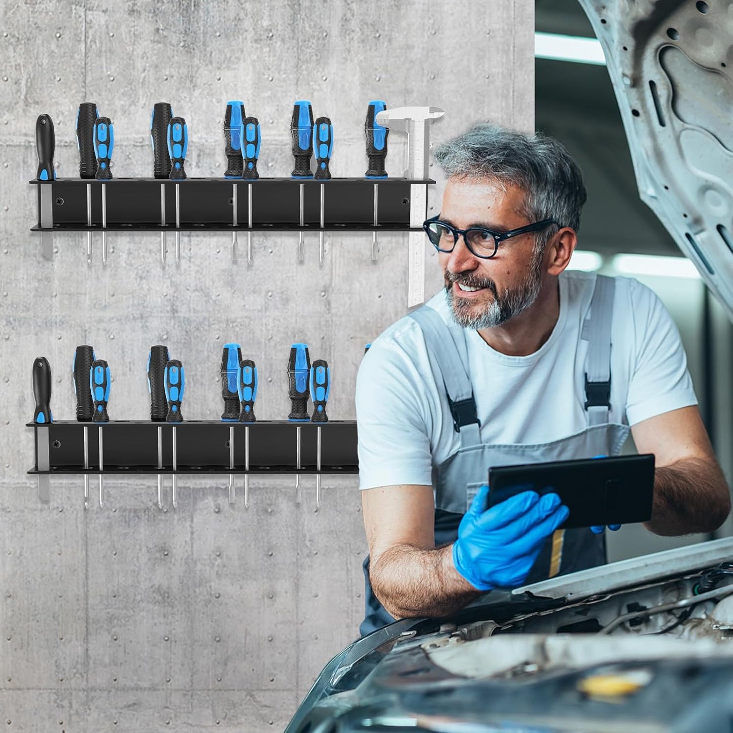Screwdriver Organizer Wall Mount,Heavy Duty Metal Utility Storage Rack for Screwdrivers Calipers Small Tools,Screw Driver Holder Suitable Garages Homes Workshops Sheds(2PC)