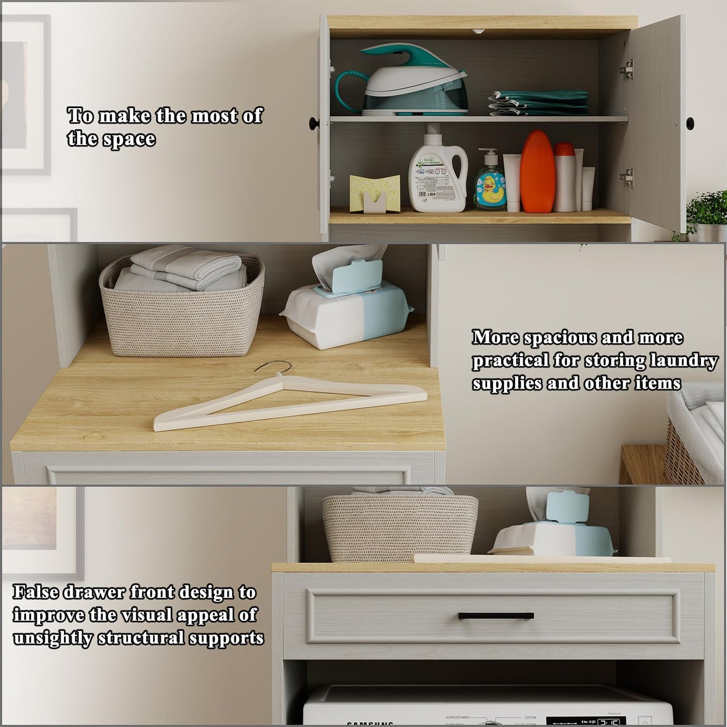 Washer Dryer Countertop with Shelf, Over The Washer or Dryer Storage Shelves Cabinet, Laundry Room Storage and Organization, Compact Washing Machines with a Width of Less Than 27 inches