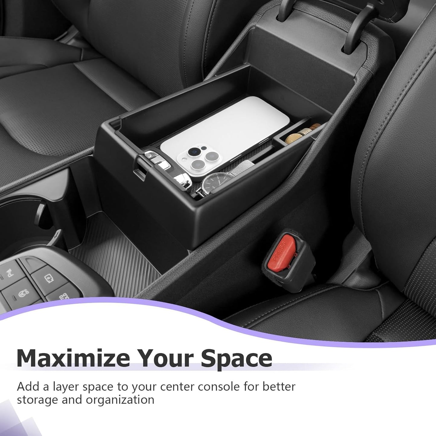 LUWU 2025 2026 S Portage Center Console Organizer for 2023 2024 2025 2026 Kia S Portage Accessories Armrest Console Storage Box Insert Tray [NOT for Manual Transmission] ABS Material Black-Trim