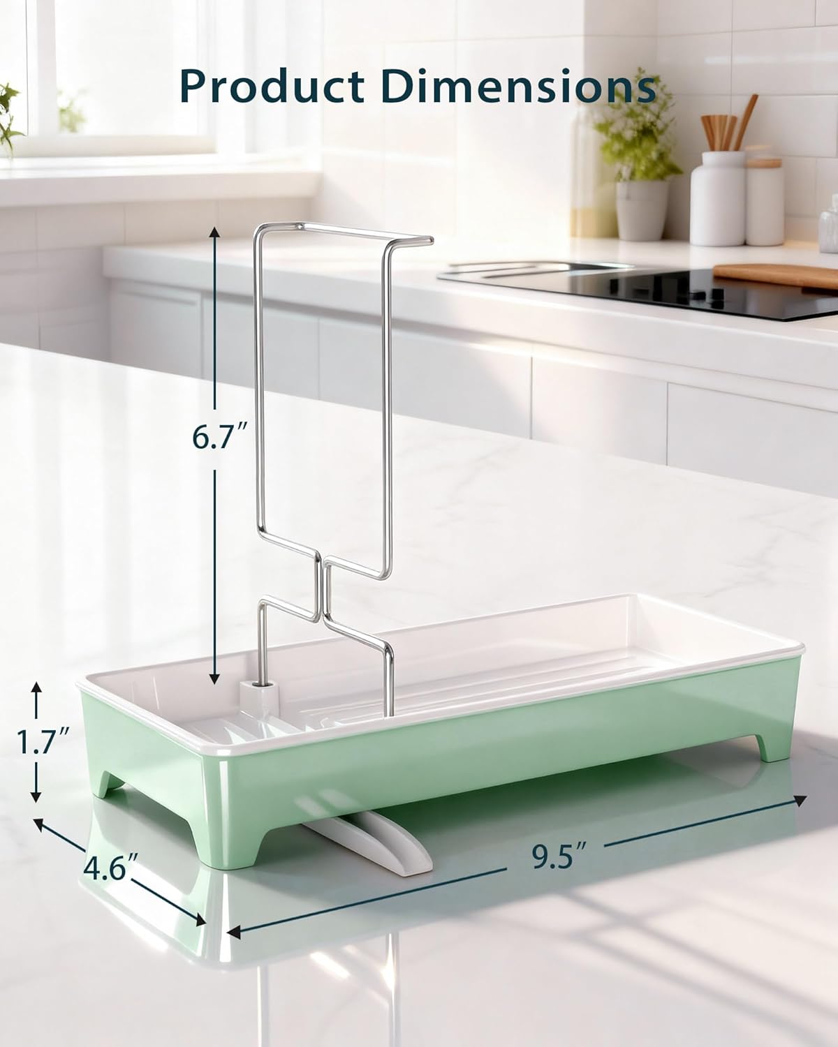 Ceramic-Look Sink Caddy, Rustproof Sponge Holder for Kitchen Sink with 304 Stainless-Steel Brush Holder, Countertop Rack Organizer with Raised Ridges & Silicone Drain Tube (Mint Green)