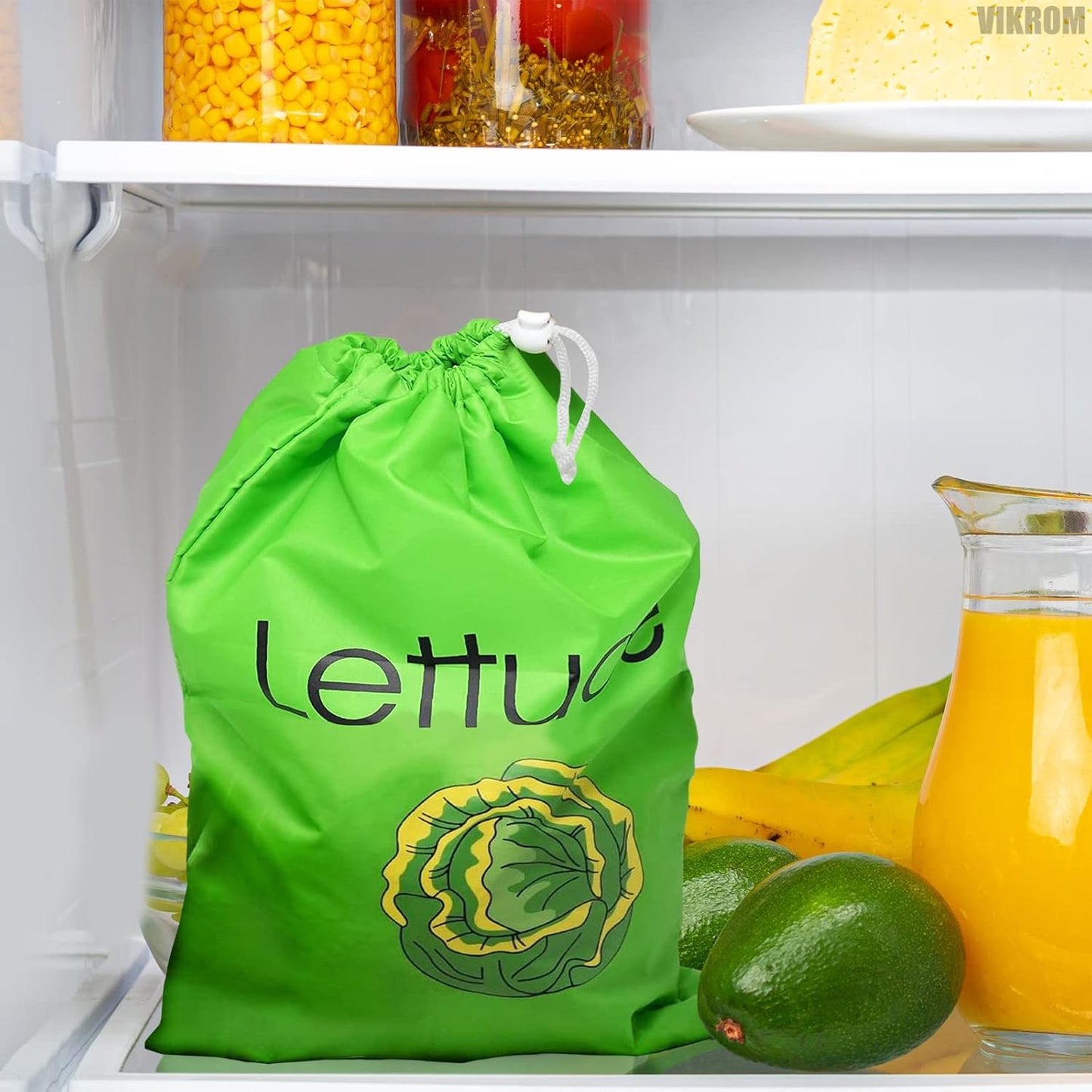 Lettuce Keeper for Refrigerator – 3-Layer Reusable Produce Storage Bags with Foil Lining and Drawstring | Breathable, Washable, Sturdy & Easy to Use | Great for Lettuce, Leafy Greens, Fruits & Veggies