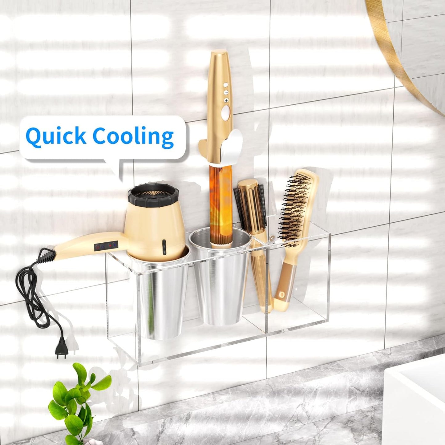 NIUBEE Hair Dryer Holder, Hair Tool Organizer Wall Mount, Blow Dryer Holder Cabinet Door, Bathroom Styling and Hot Tools Organizer for Flat Irons, Curling Irons (Clear)