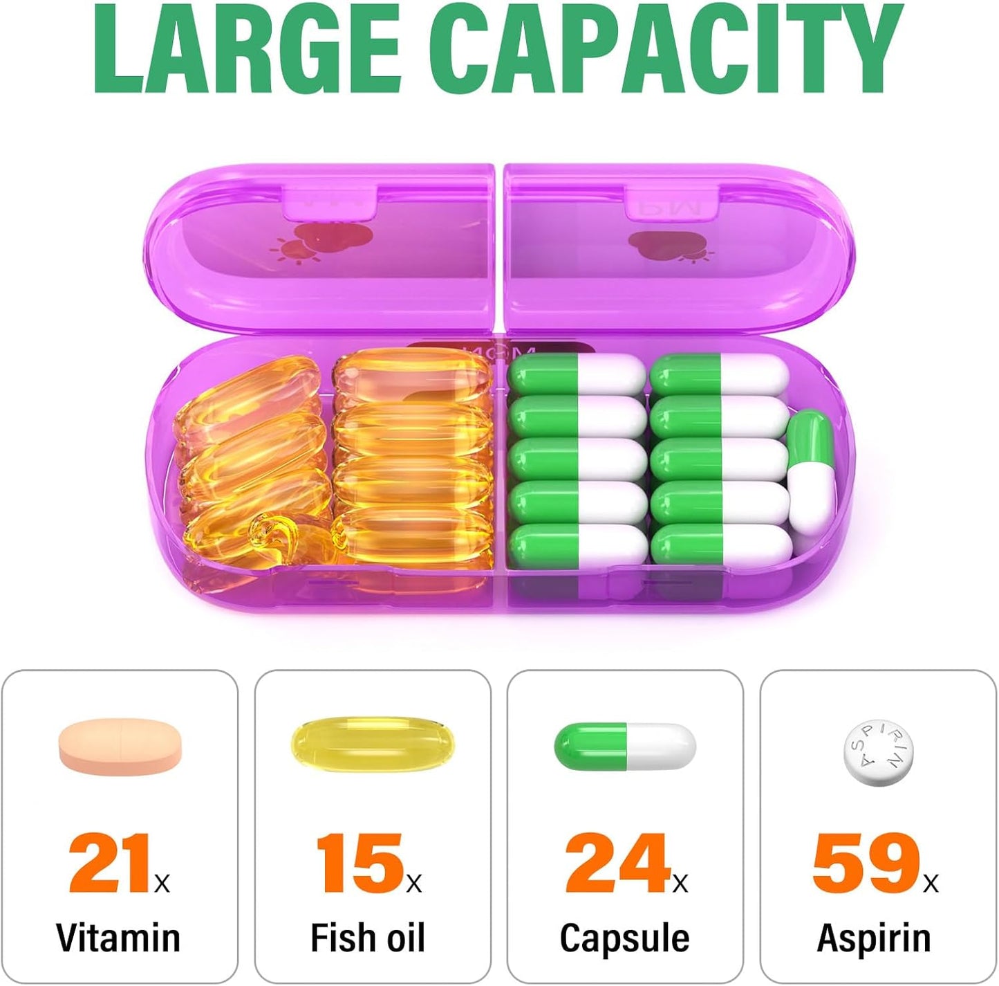 Weekly Pill Organizer 2 Times a Day, 7 Day Pill Box 2 Times, Portable for Travel Pill Case for Pills/Vitamin/Fish Oil/Medication/Supplements (2x7 Blue+Rainbow)