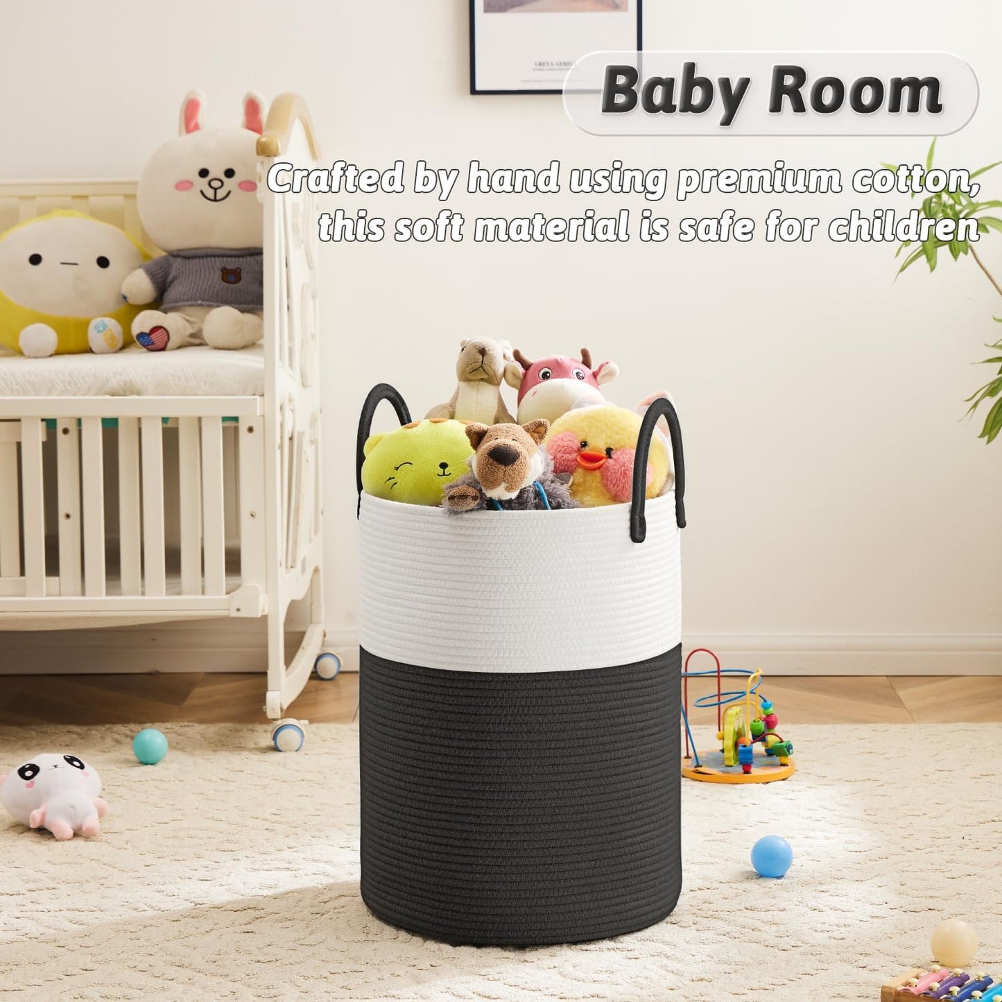 Laundry Basket,Woven Cotton Rope Laundry Hamper,100L for Decorative Storage of Dirty Clothes,Toys and Blankets in Bathroom,Baby Room and Living Room