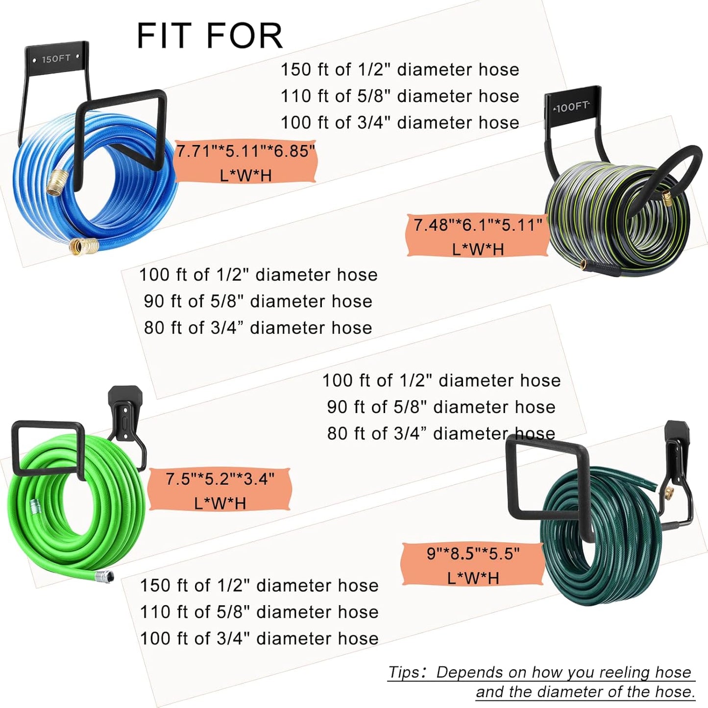 Metal Garden Hose Holder - Wall Mount Heavy Duty Holds Up to 150Ft Hose