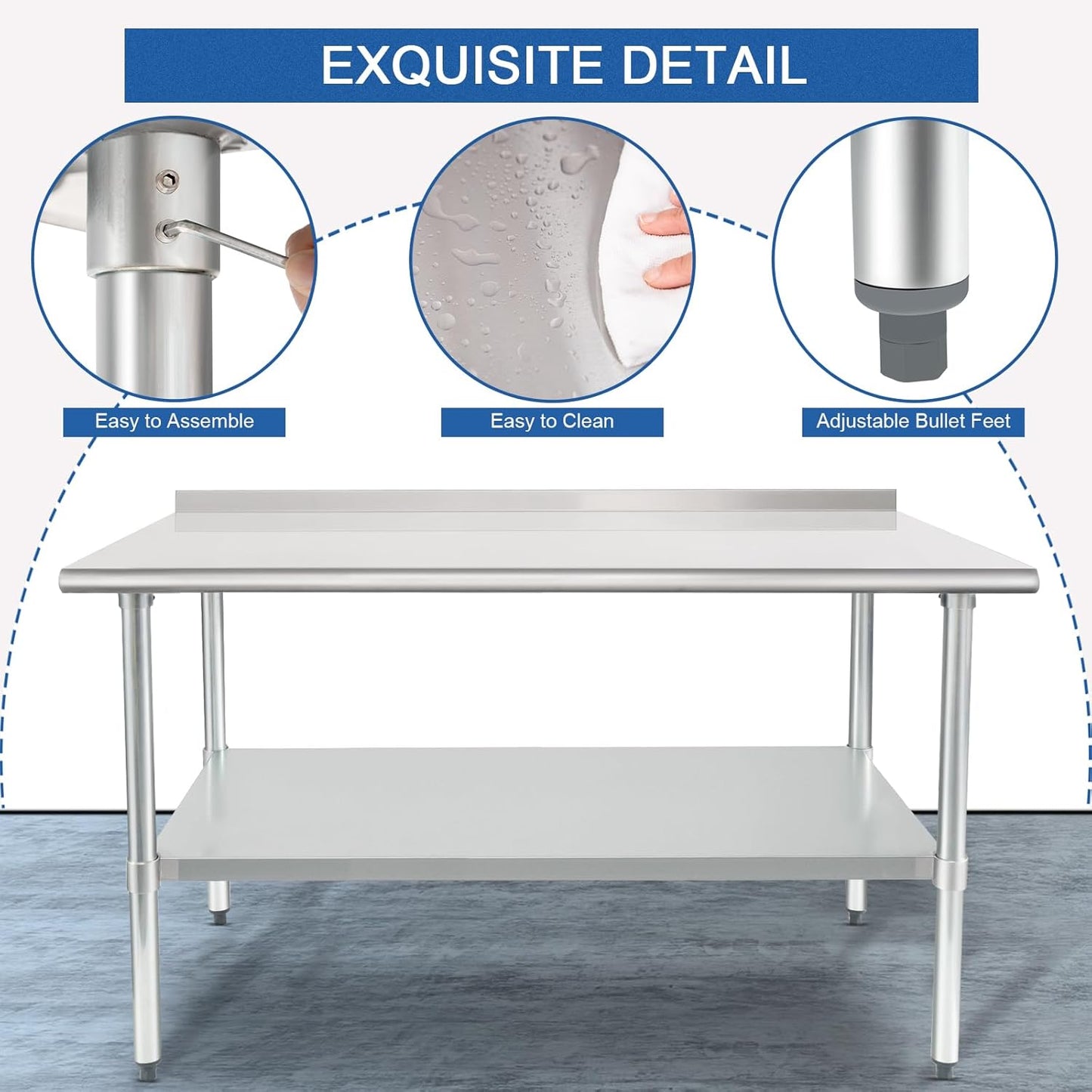 HARDURA Stainless Steel Prep & Work Table 30 x 60 Inches NSF Heavy Duty Commercial with Undershelf and Backsplash, Galvanized Legs for Commercial Food Prep