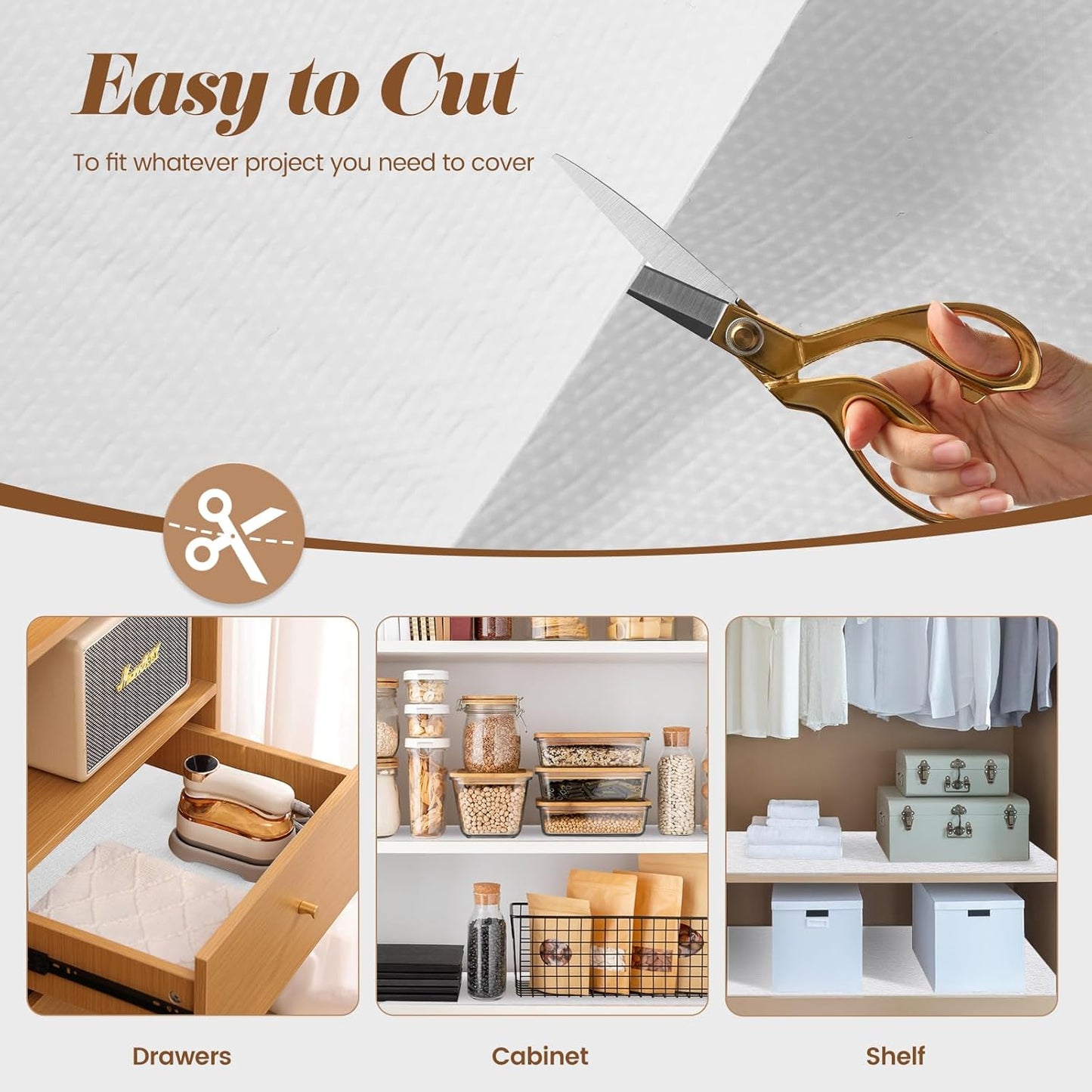 Drawer Shelf Liner for Kitchen Cabinets Non-Adhesive, Non Slip Shelf Paper Waterproof Thickened Cabinet Liners for Shelves, Strong Grip Mats for Cupboard, Dresser, Pantry, White, 12 in x 30 FT