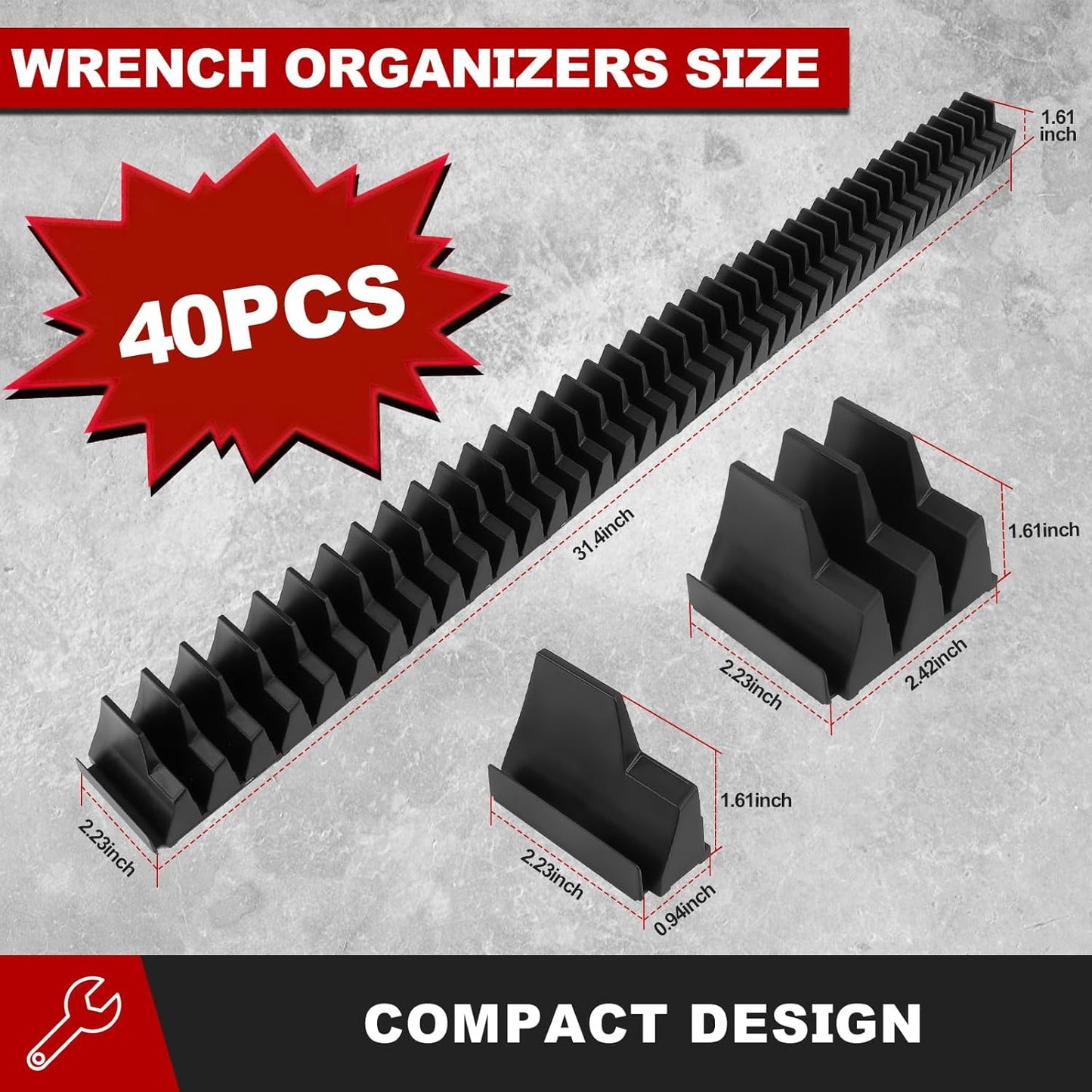 Makerfire 40PCS Magnetic Wrench Organizer for Tool Box Drawer Organization and Storage, Modular Wrench Holder/Rack Set with Metric & SAE Labels (Black)