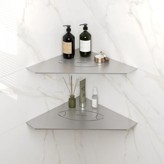 FerdY 2-Pack 10" Brushed Nickel Recessed Corner Shower Shelf, for Tiled Bathroom Walls, Floating Shelf, 304 Stainless Steel Shower Caddy Storage Shelves, No Drilling Required, Rugby Diamond