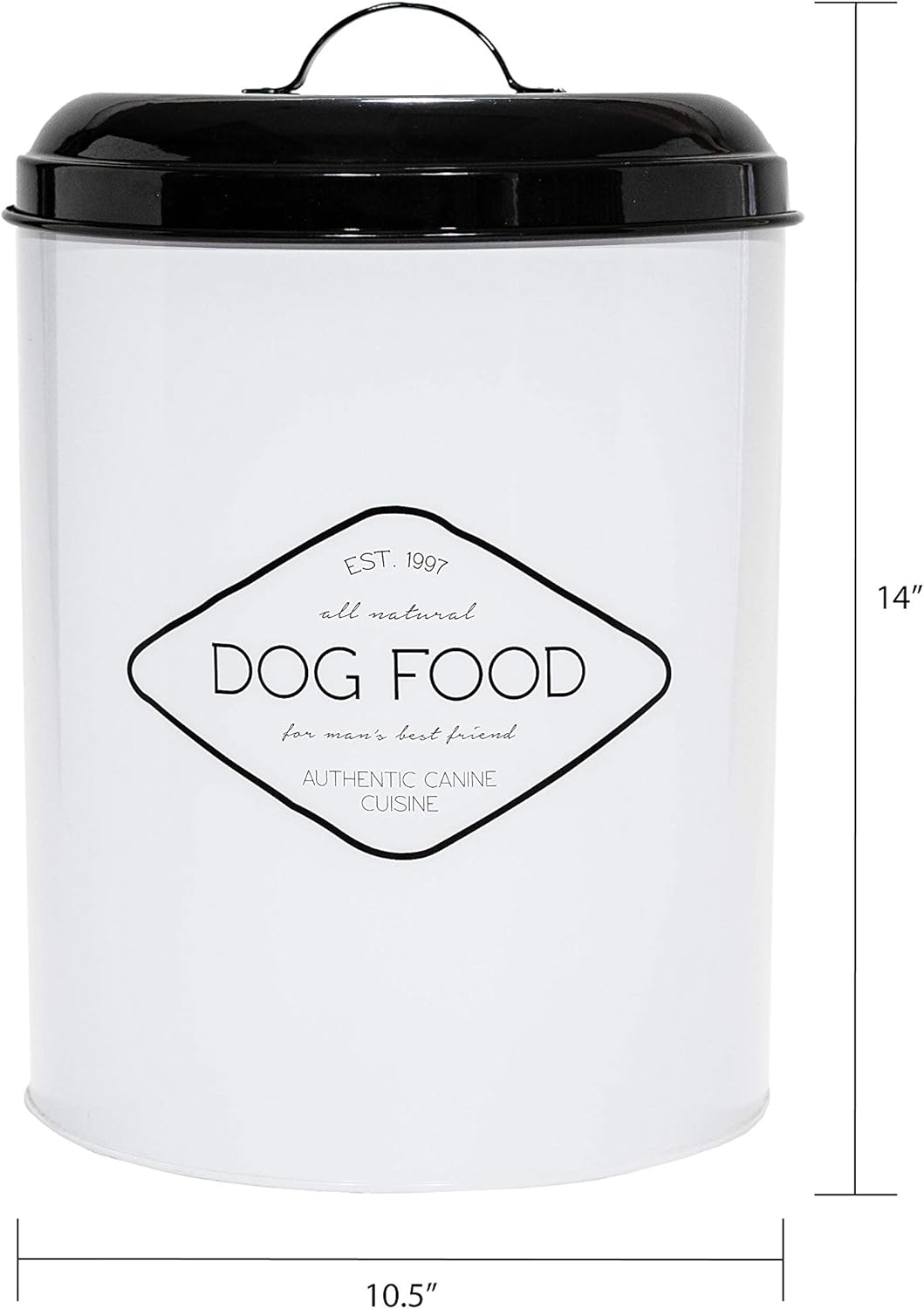 Amici Pet, , Buster All Natural Dog Food Large Metal Storage Bin, White