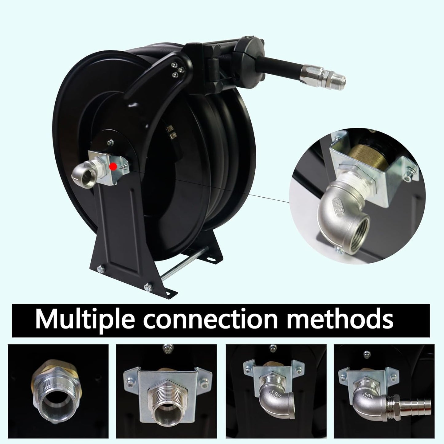 Fuel Hose Reel Retractable 3/4''X33ft w/Fuel Nozzle,Fuel Hose Swivel,Diesel Reel, Auto Spring Driven Hose Reel,300 PSI Industrial,Steel Construction Reel, NBR Rubber Hose