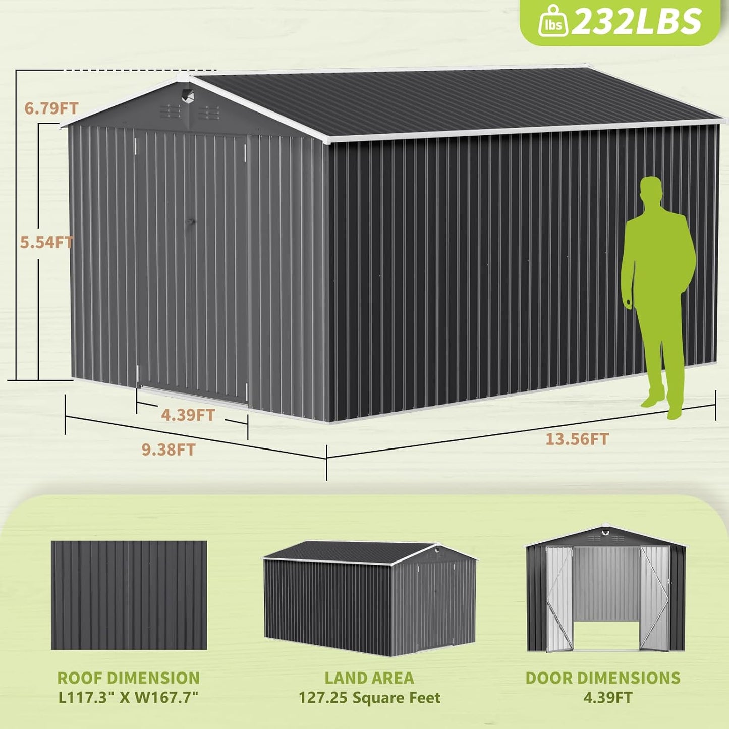 10x14 FT Metal Storage Shed, Outdoor Tool Sheds with Lockable Door, Large Heavy Duty Tool Sheds, Outside Waterproof Storage Building