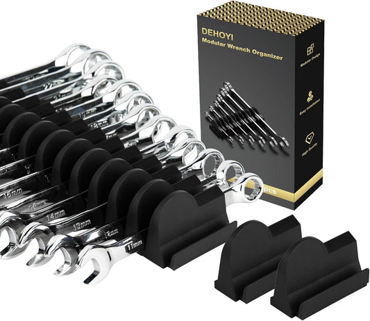 24pcs Modular Wrench Organizers for Tool Drawers - Wrench Rack with Metric&SAE Labels,Tool Storage Holder.Gift for father, brother&boyfriend (Black without magnet)