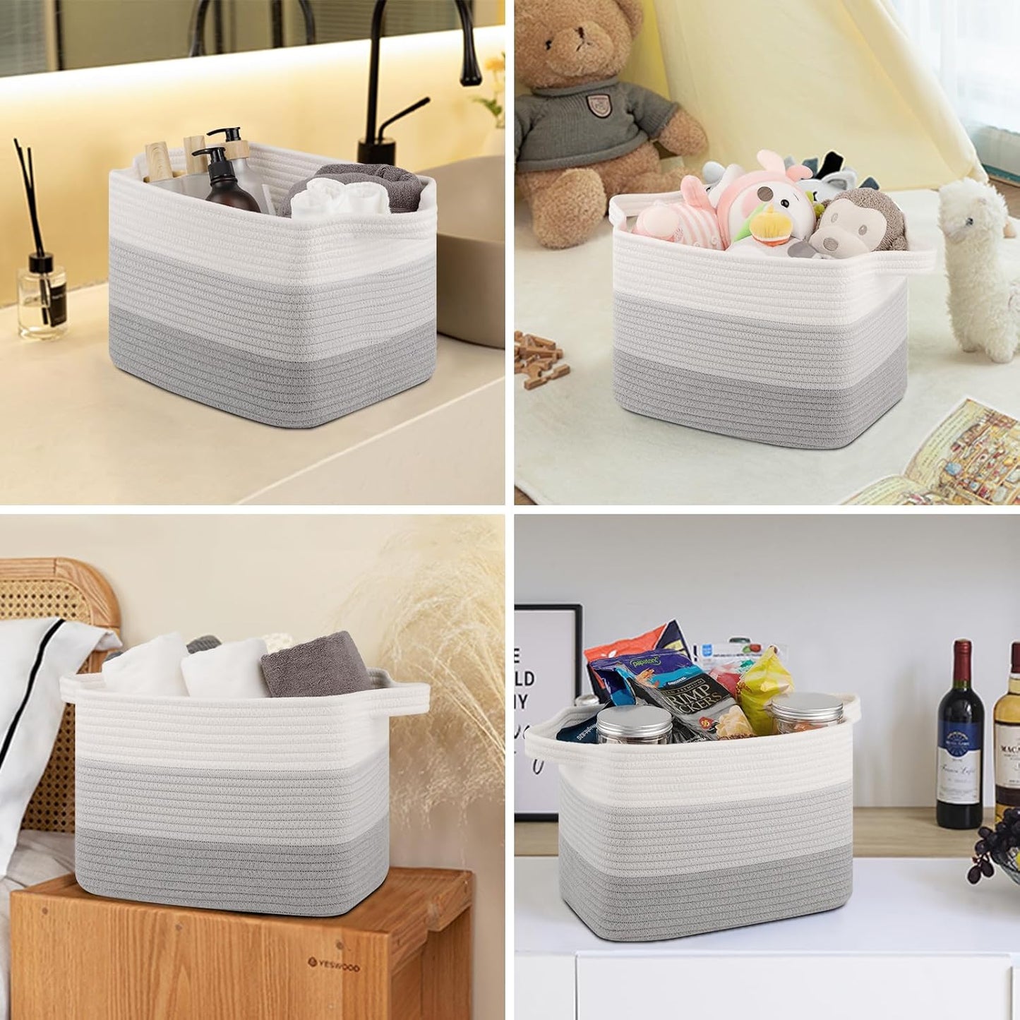 Storage Baskets for Organizing, Woven Baskets for Shelves, Rectangle Decorative Organizer for Storage Clothes, Toy, Books, Towels Nursery Bins 3 Pack (Gradient Grey, 13"x9.85"x8.7")